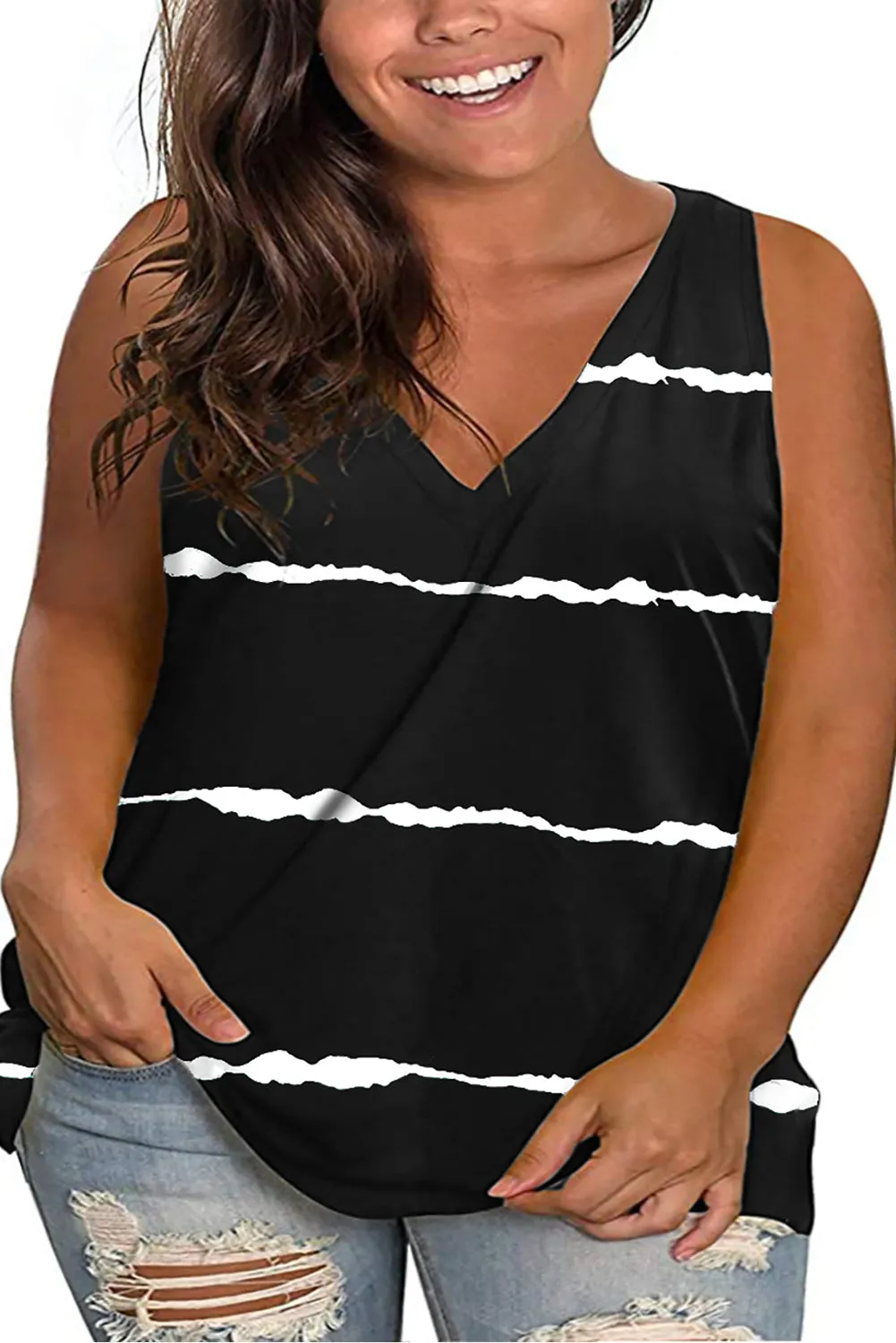 Colorblock Plus Size Sleeveless Tops