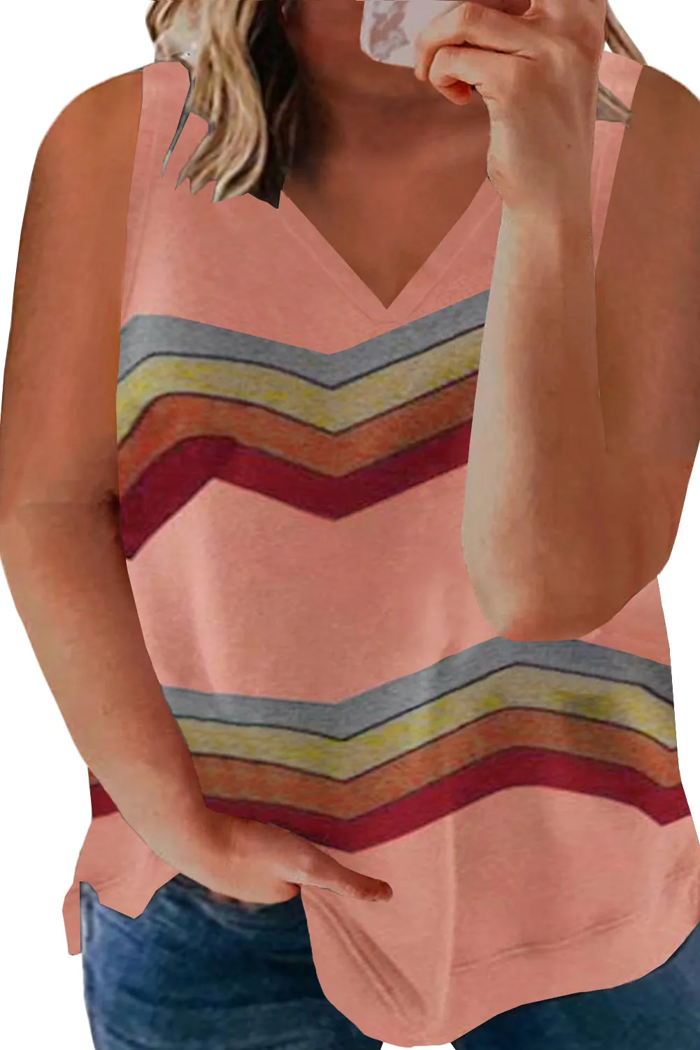 Colorblock Plus Size Sleeveless Tops