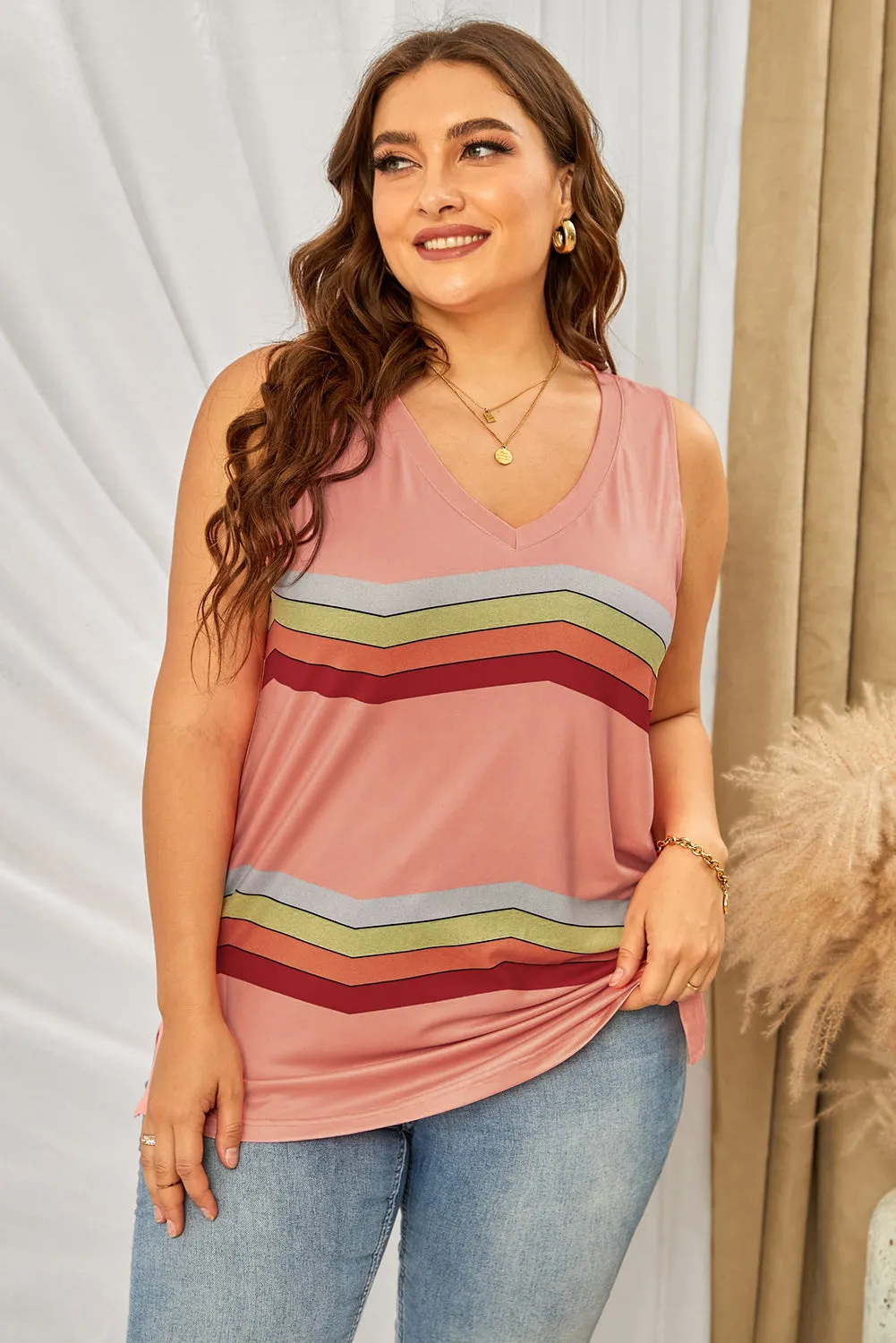 Colorblock Plus Size Sleeveless Tops