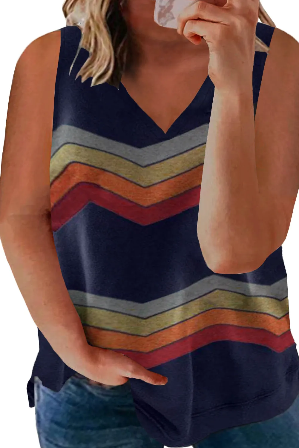 Colorblock Plus Size Sleeveless Tops
