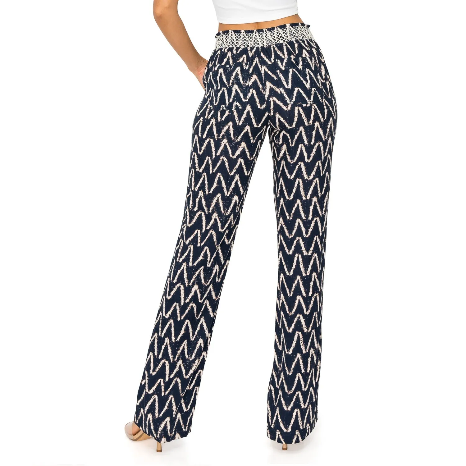 Contrast Smocked Waist Linen Pants