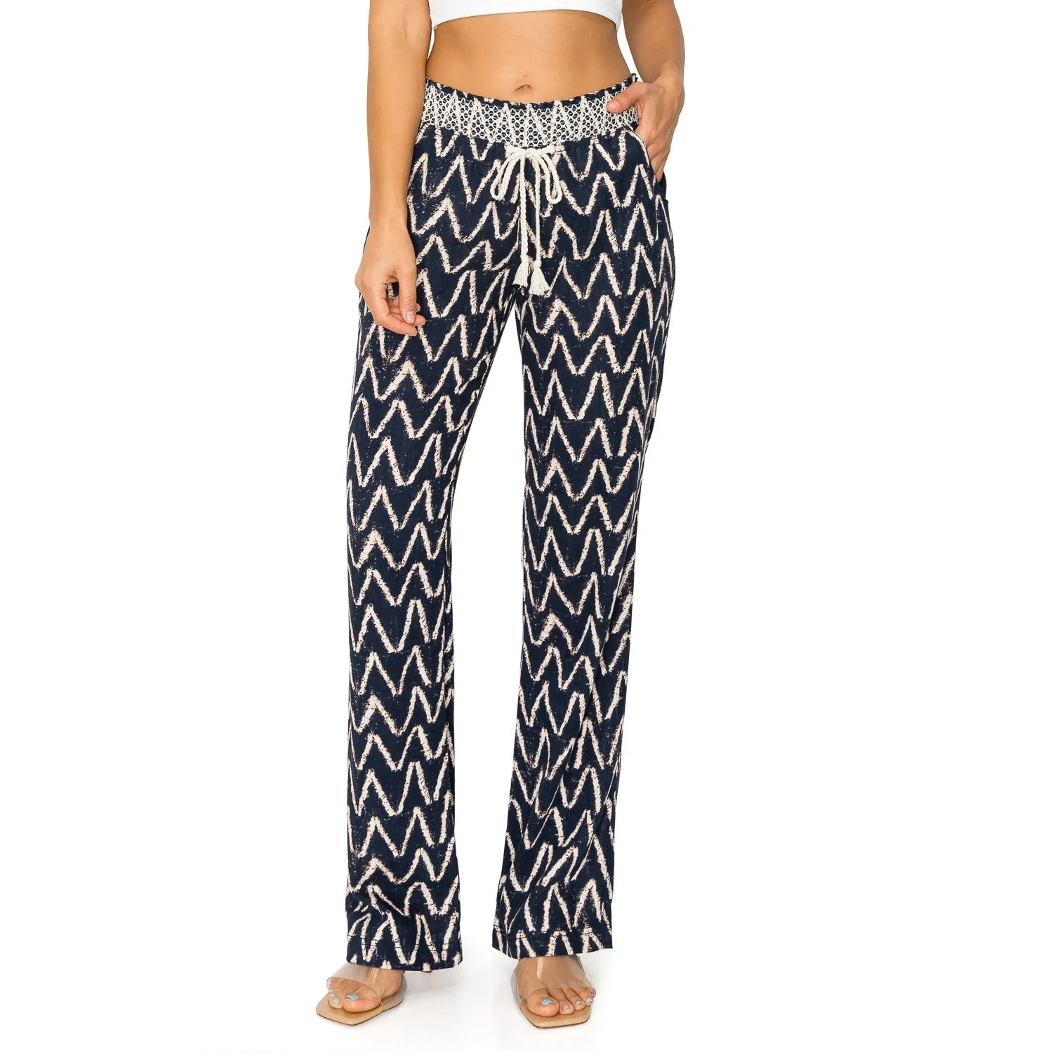 Contrast Smocked Waist Linen Pants