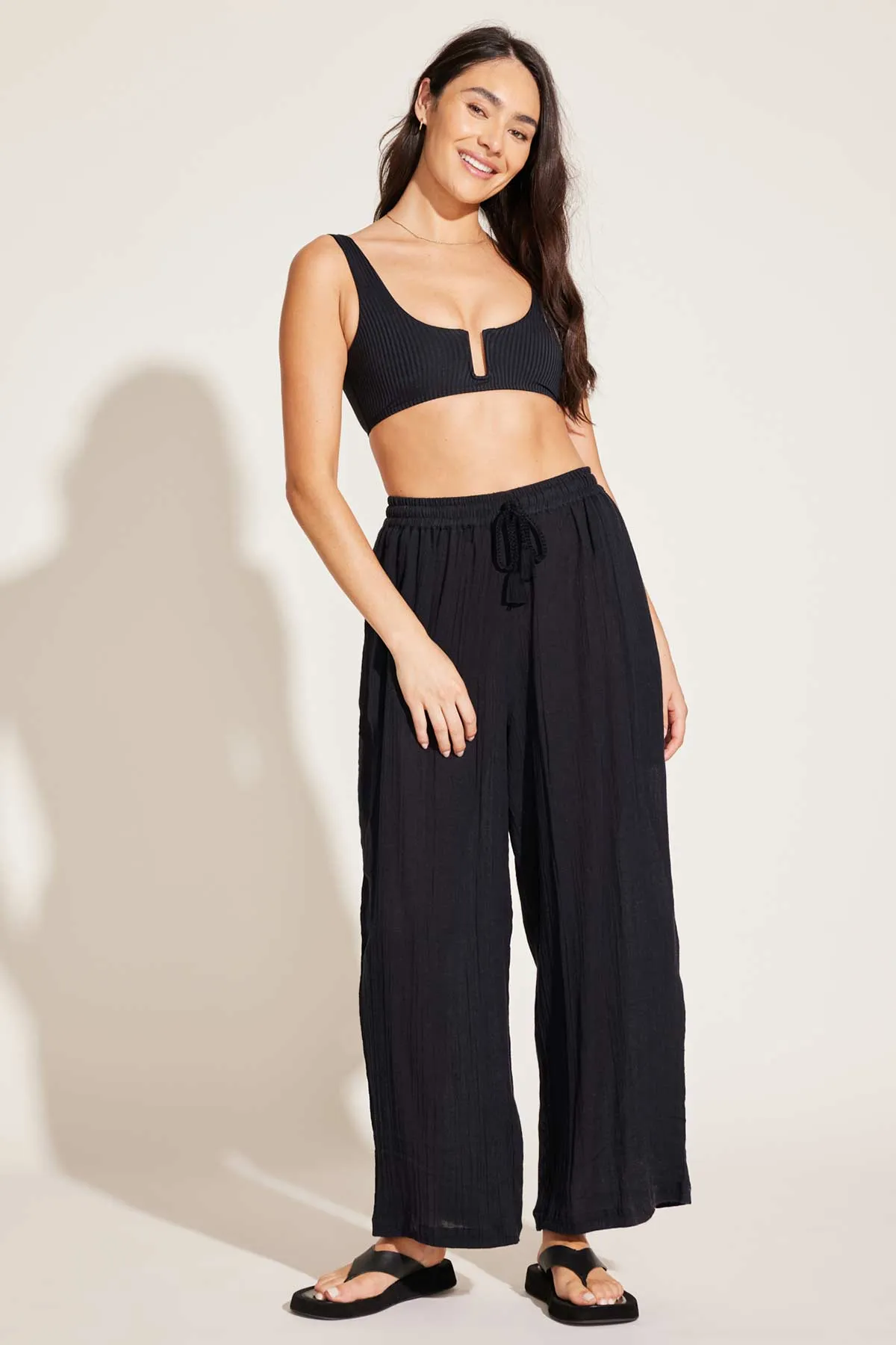 Costa Pant - Black Crinkle Organic Cotton