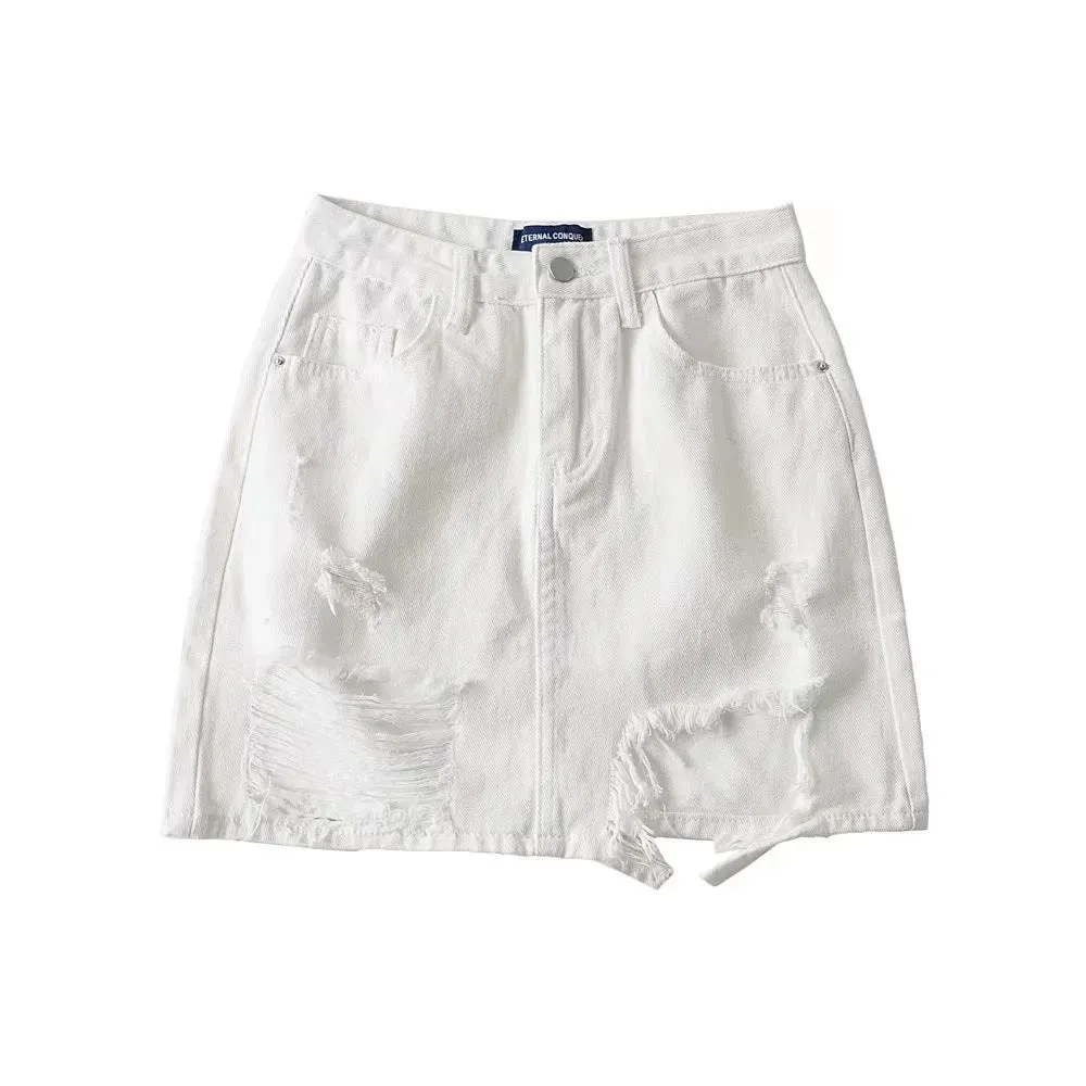 Distressed Denim Mini Skirt