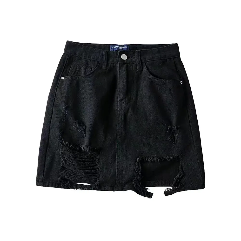 Distressed Denim Mini Skirt