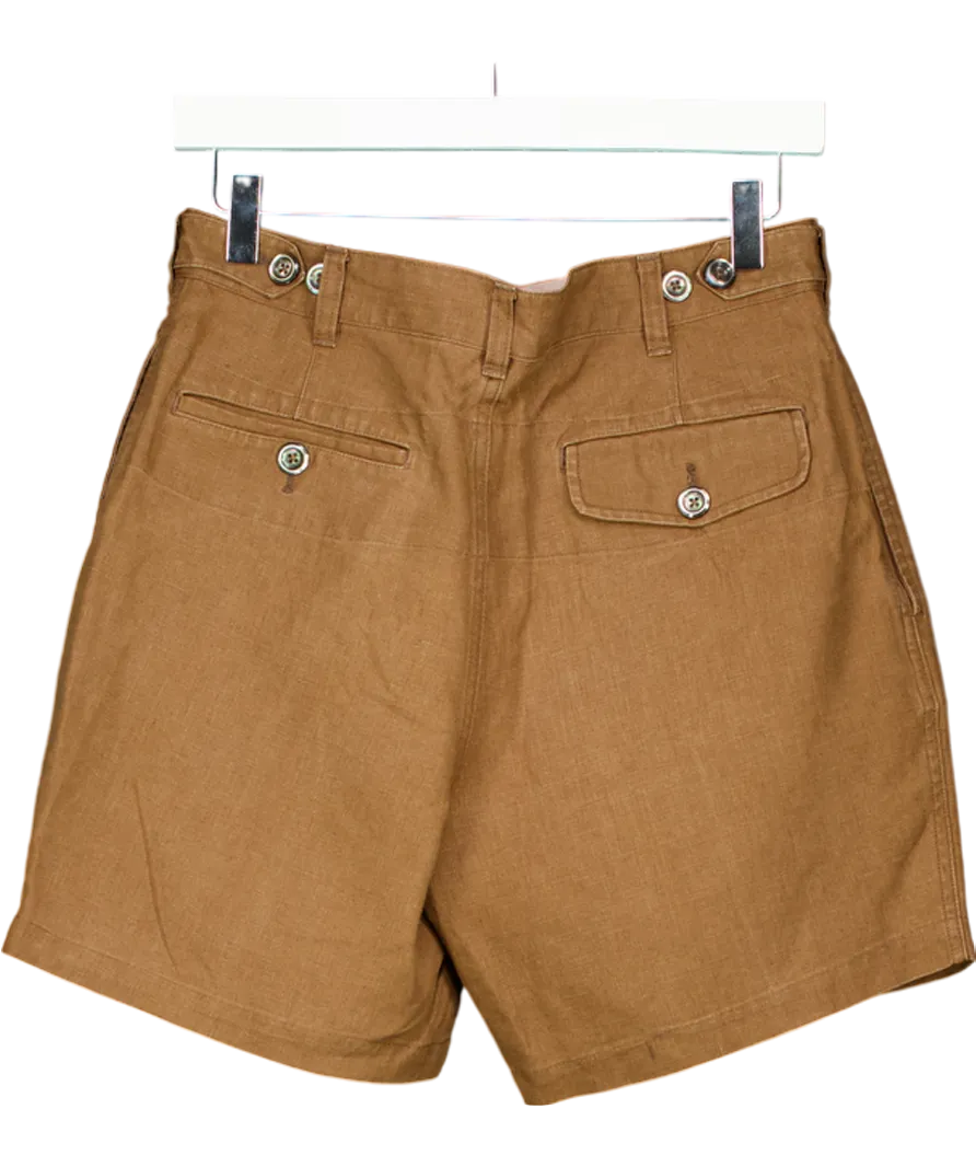 Drakes Brown Single Pleat Linen Shorts W31