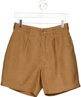 Drakes Brown Single Pleat Linen Shorts W31