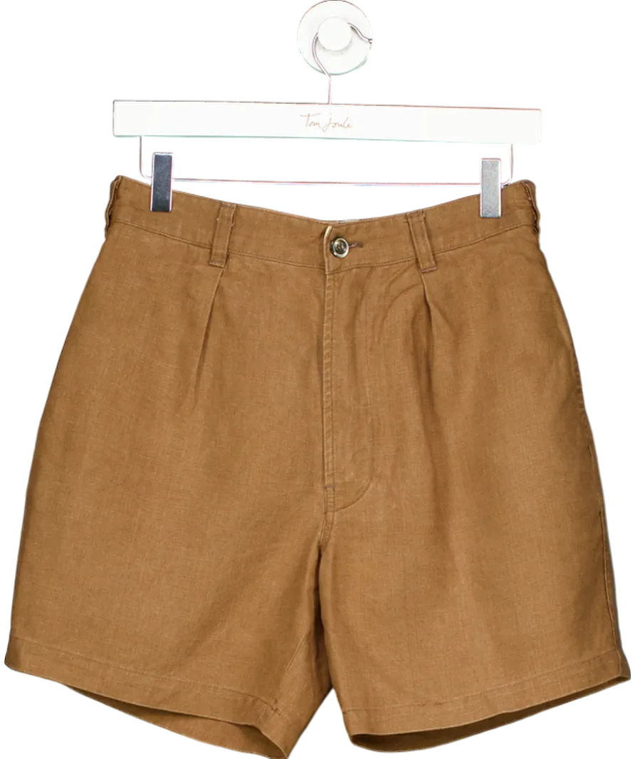 Drakes Brown Single Pleat Linen Shorts W31