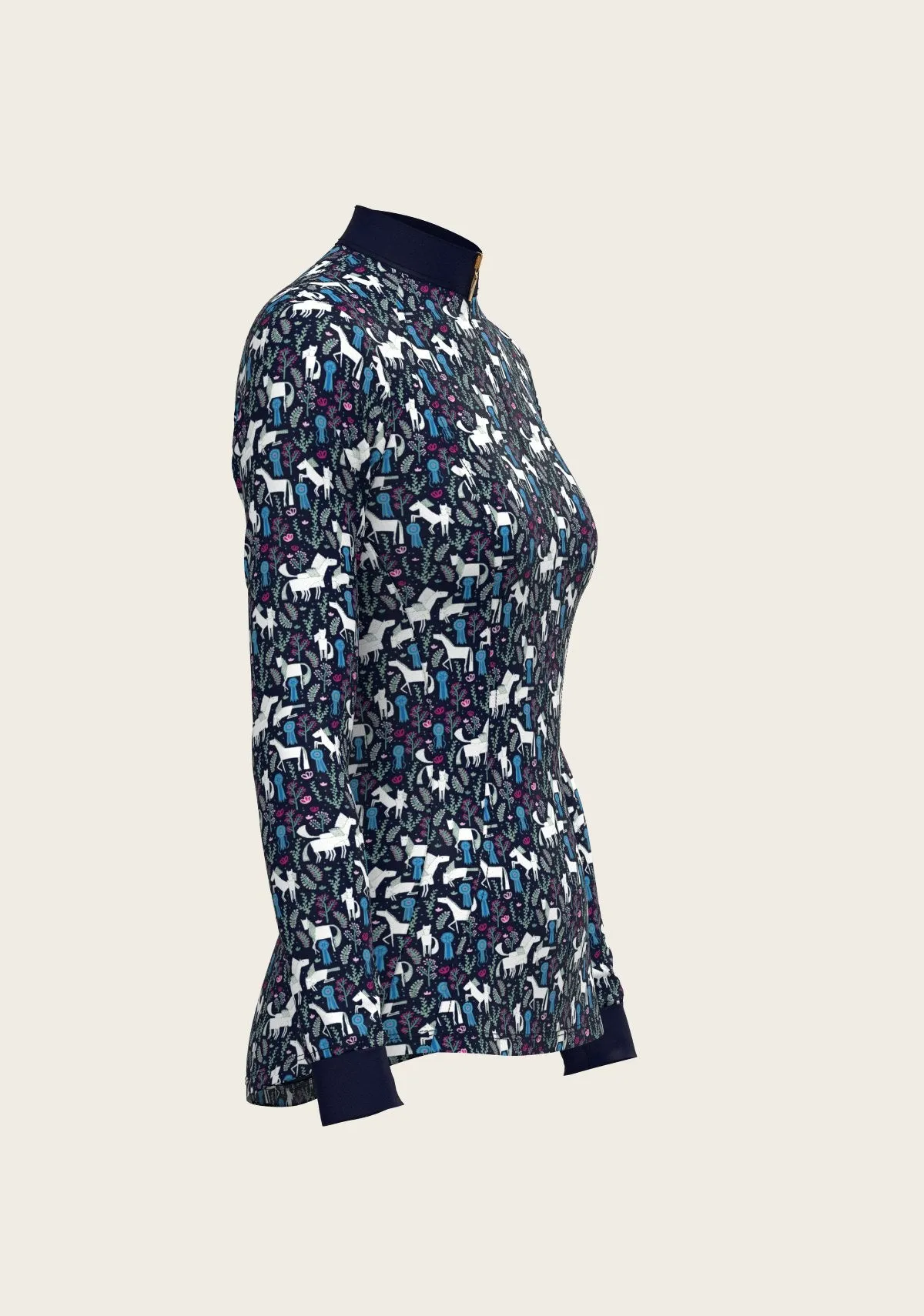 Espoir Equestrian Rosettes on Navy Quarter Zip Sun Shirt