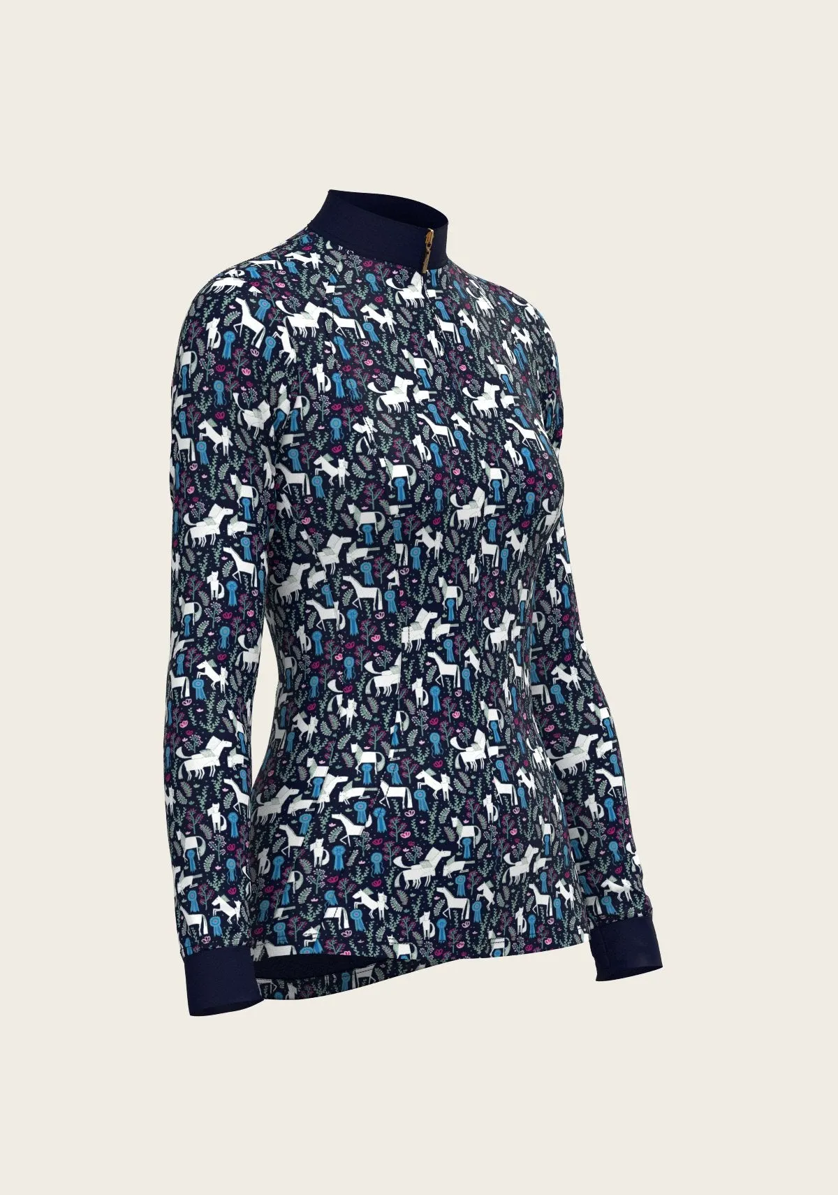 Espoir Equestrian Rosettes on Navy Quarter Zip Sun Shirt