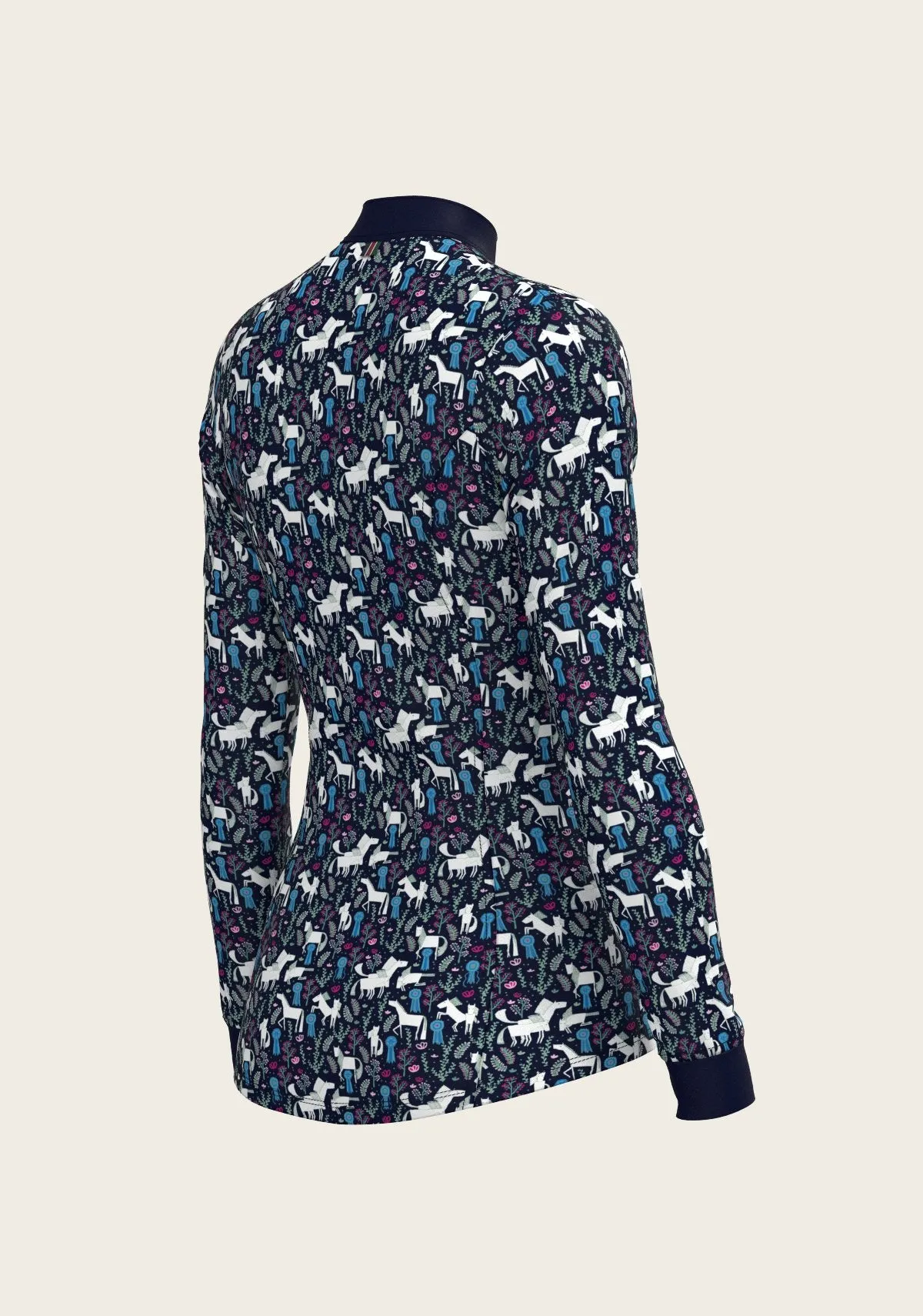 Espoir Equestrian Rosettes on Navy Quarter Zip Sun Shirt