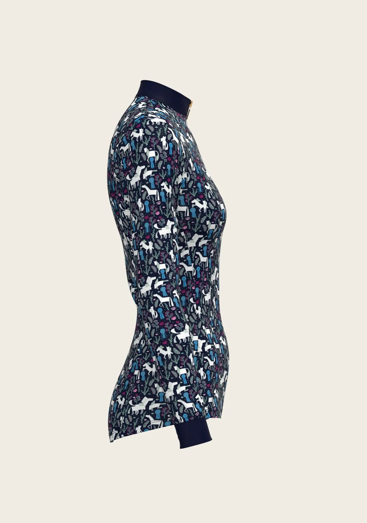 Espoir Equestrian Rosettes on Navy Quarter Zip Sun Shirt