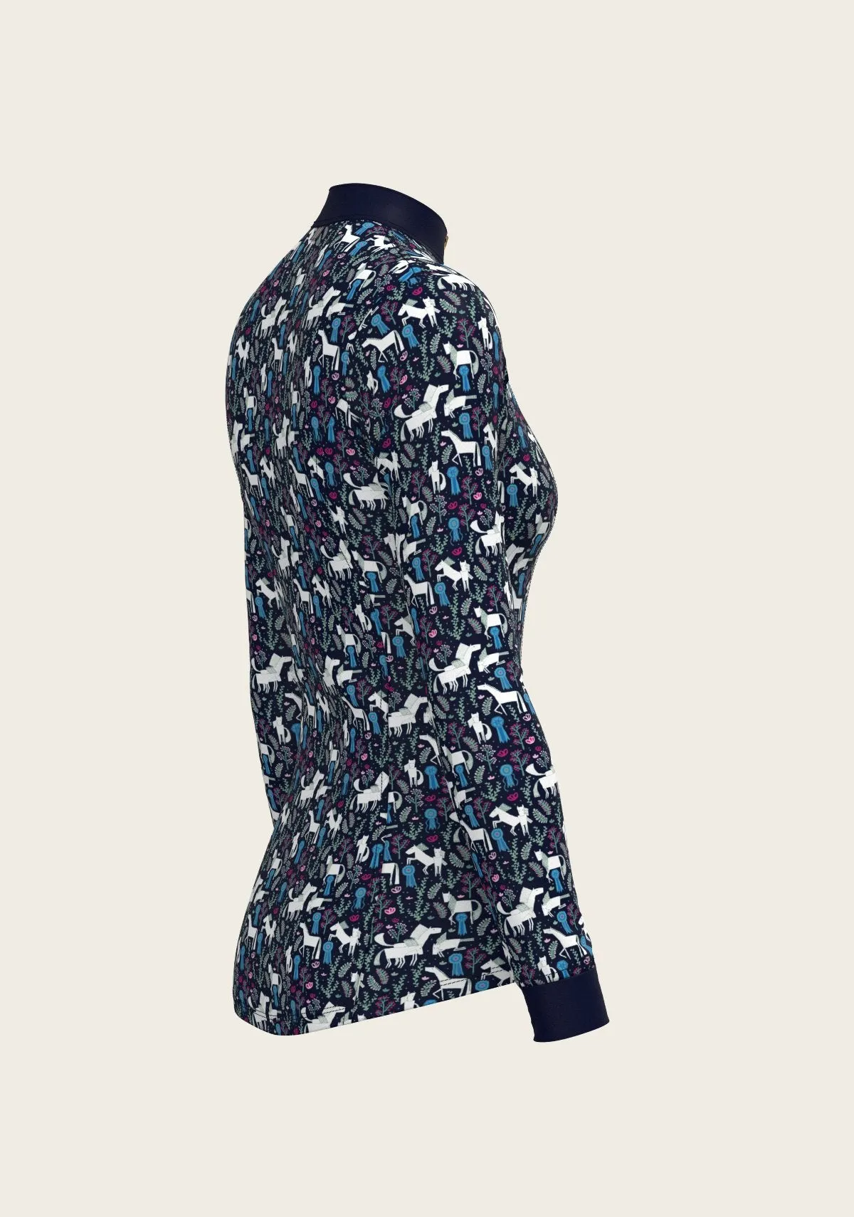 Espoir Equestrian Rosettes on Navy Quarter Zip Sun Shirt