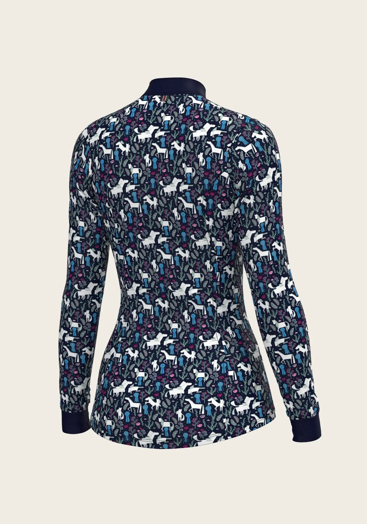 Espoir Equestrian Rosettes on Navy Quarter Zip Sun Shirt