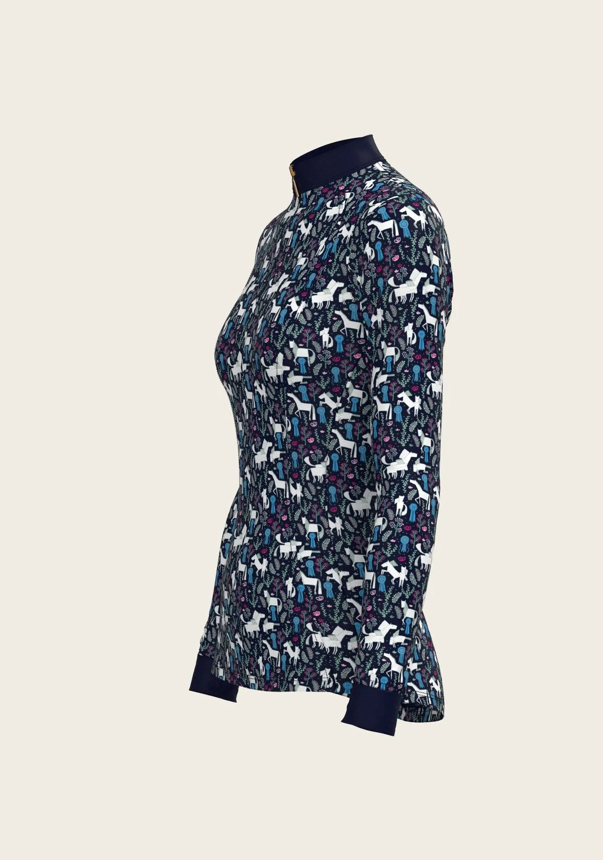 Espoir Equestrian Rosettes on Navy Quarter Zip Sun Shirt