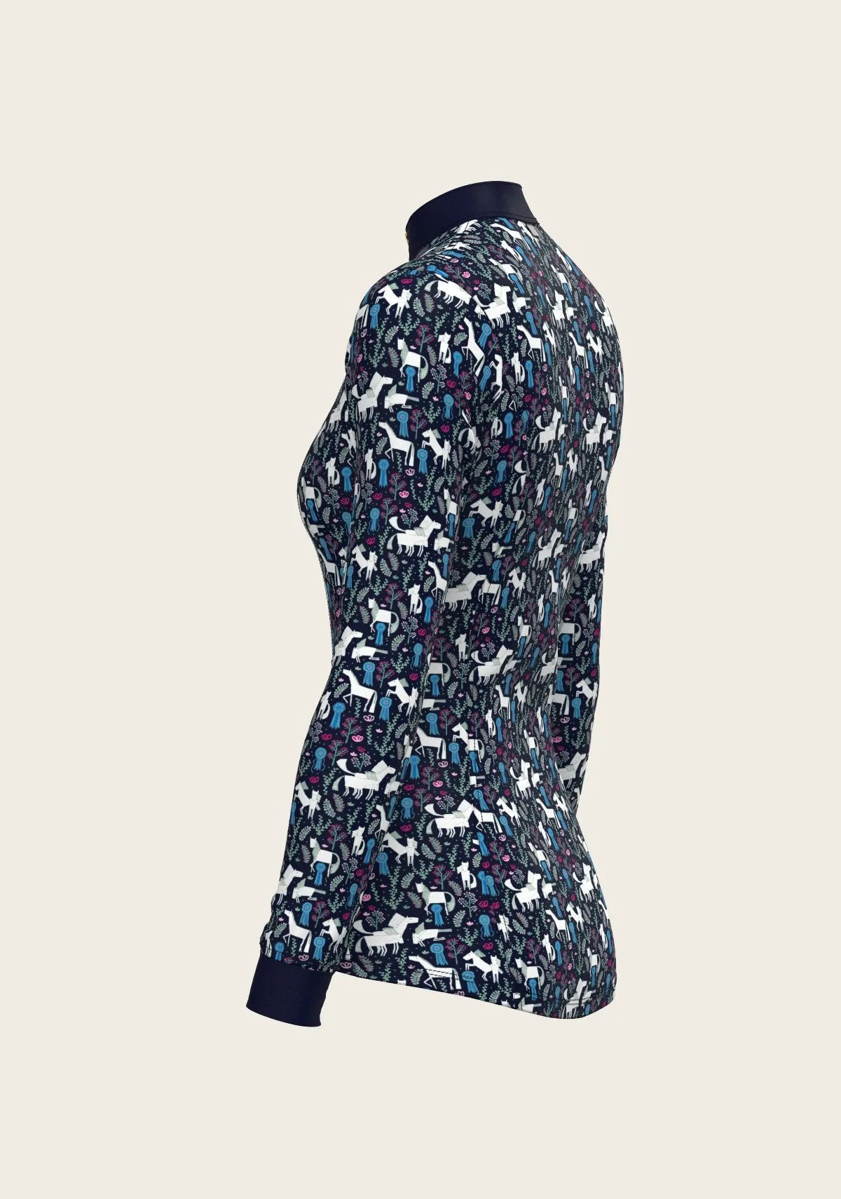 Espoir Equestrian Rosettes on Navy Quarter Zip Sun Shirt