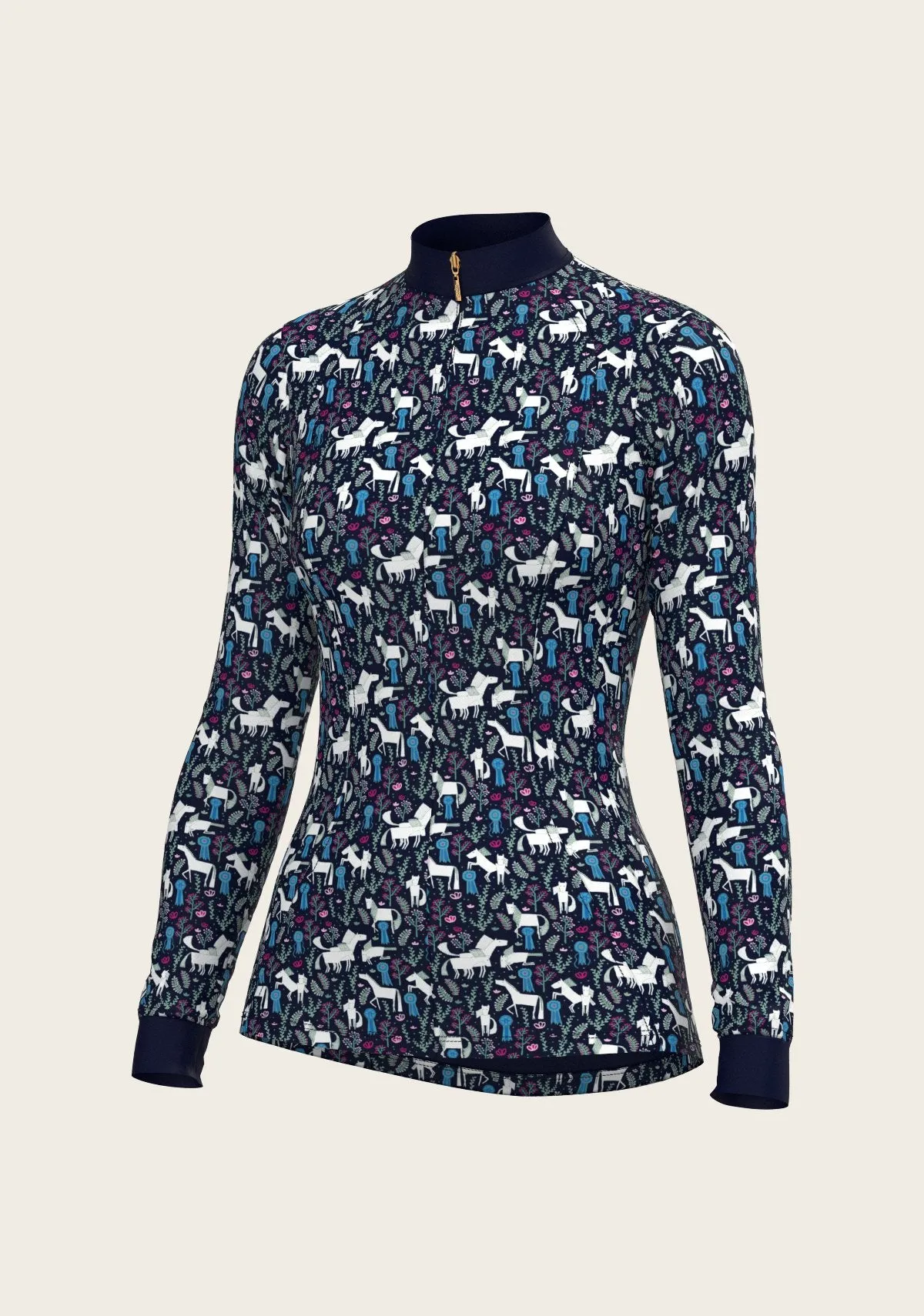 Espoir Equestrian Rosettes on Navy Quarter Zip Sun Shirt