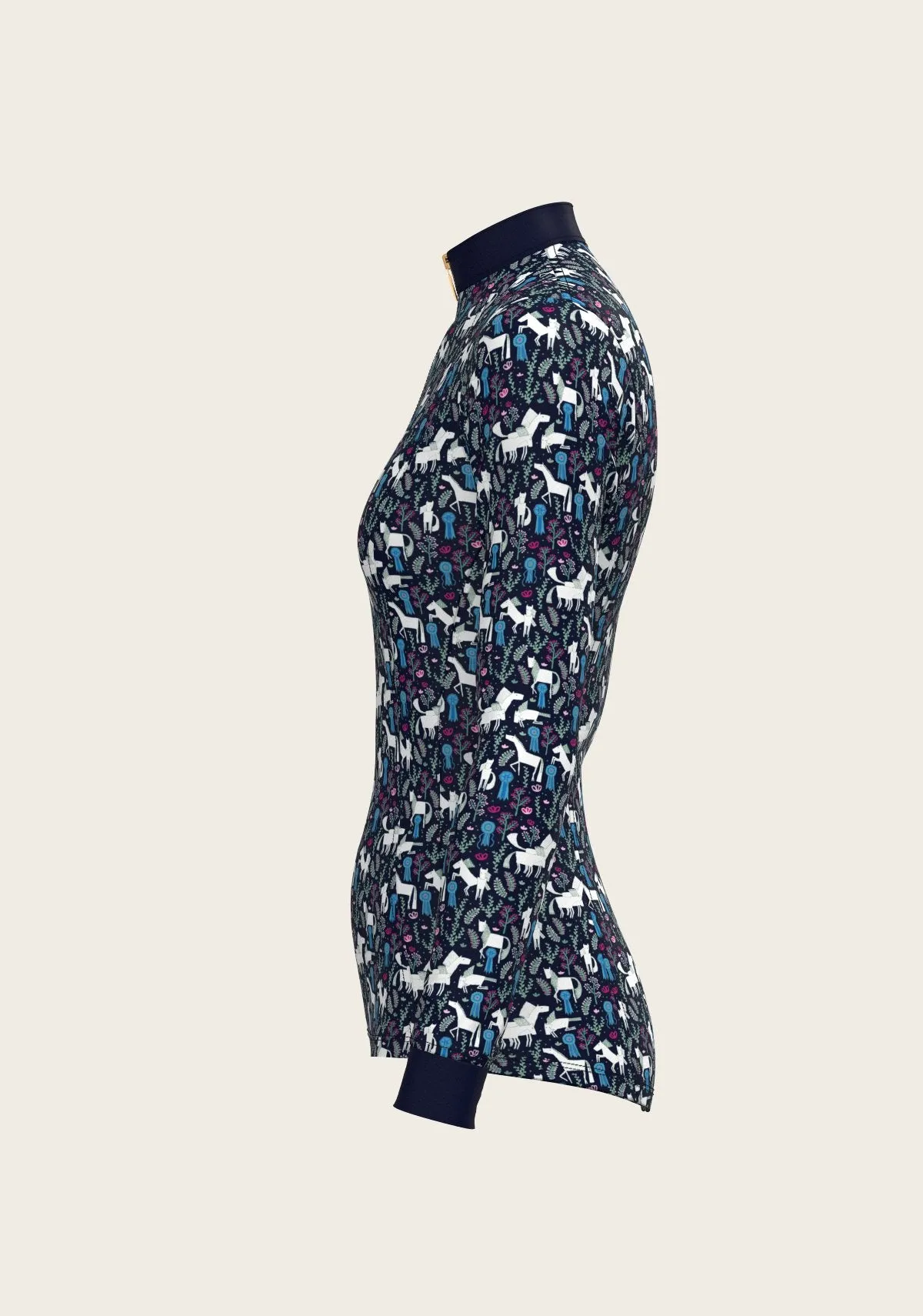 Espoir Equestrian Rosettes on Navy Quarter Zip Sun Shirt