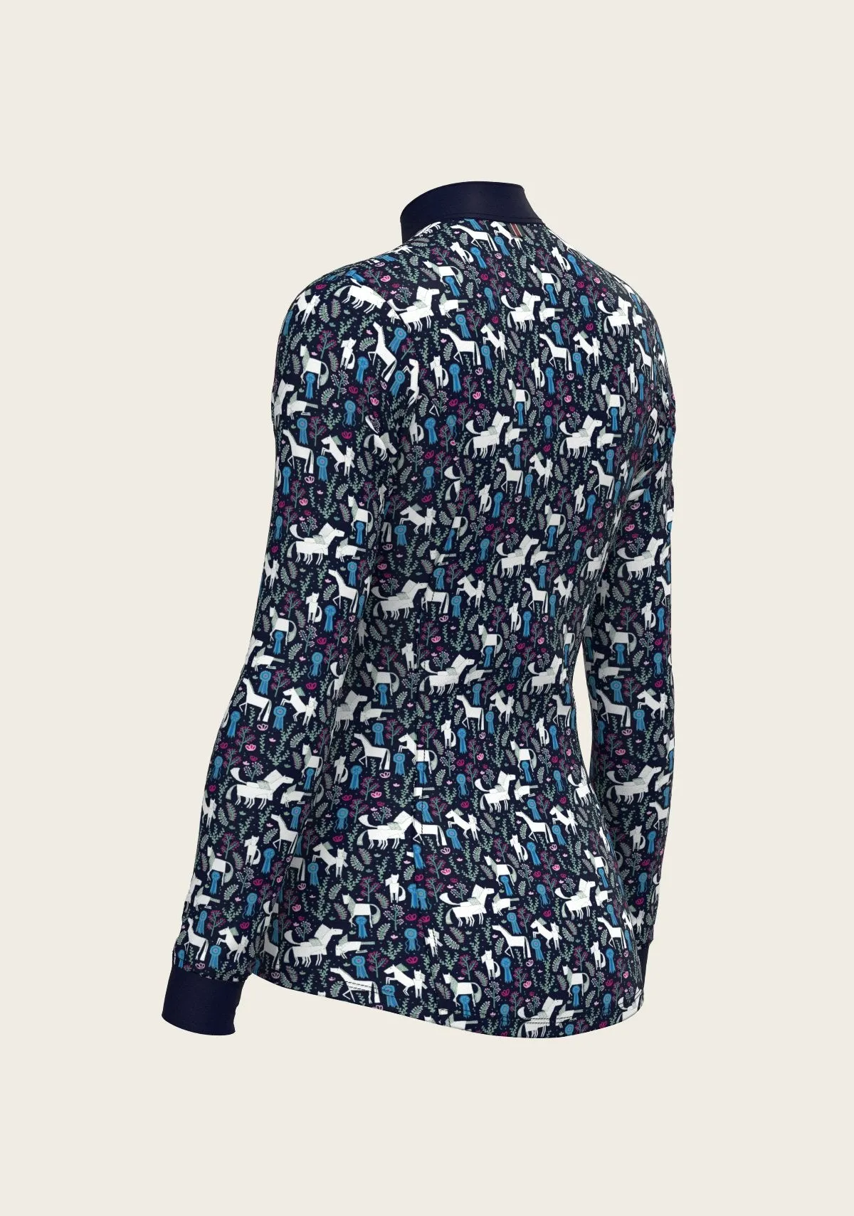 Espoir Equestrian Rosettes on Navy Quarter Zip Sun Shirt