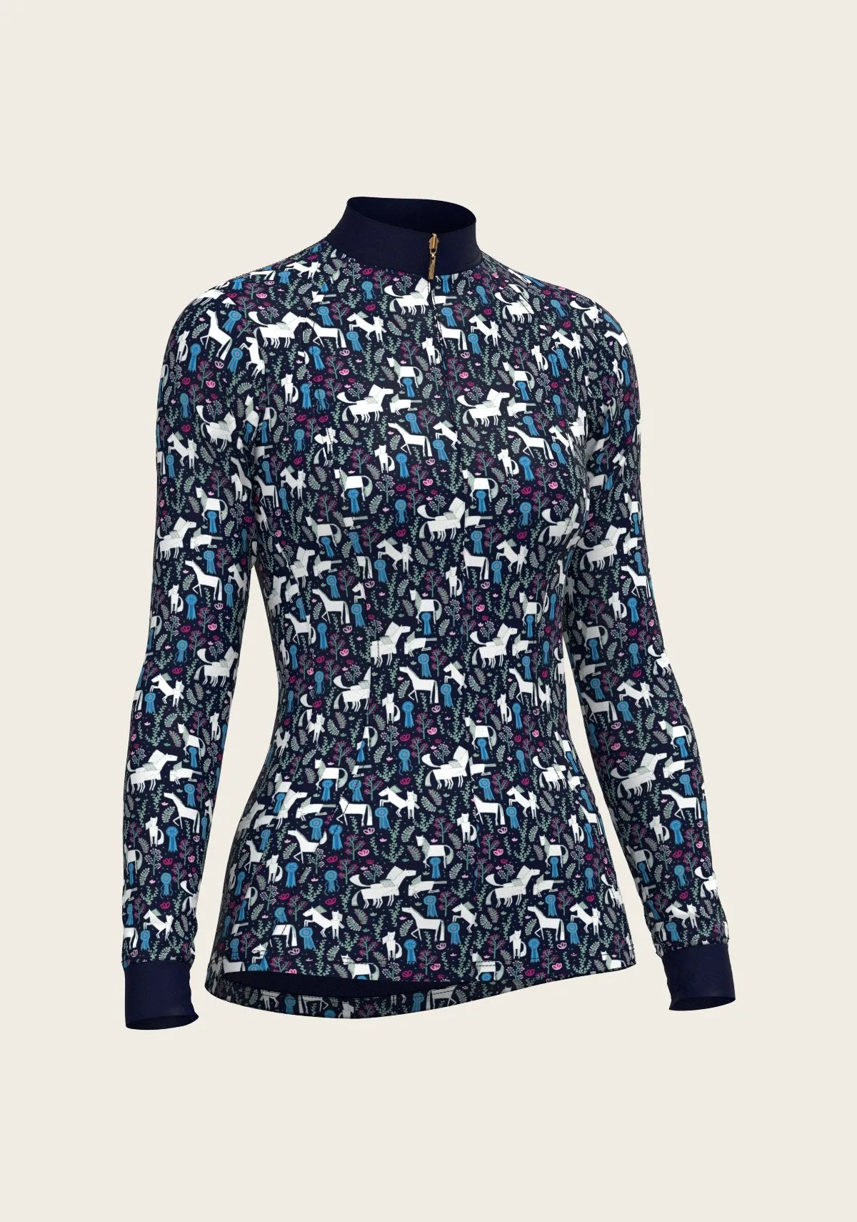 Espoir Equestrian Rosettes on Navy Quarter Zip Sun Shirt