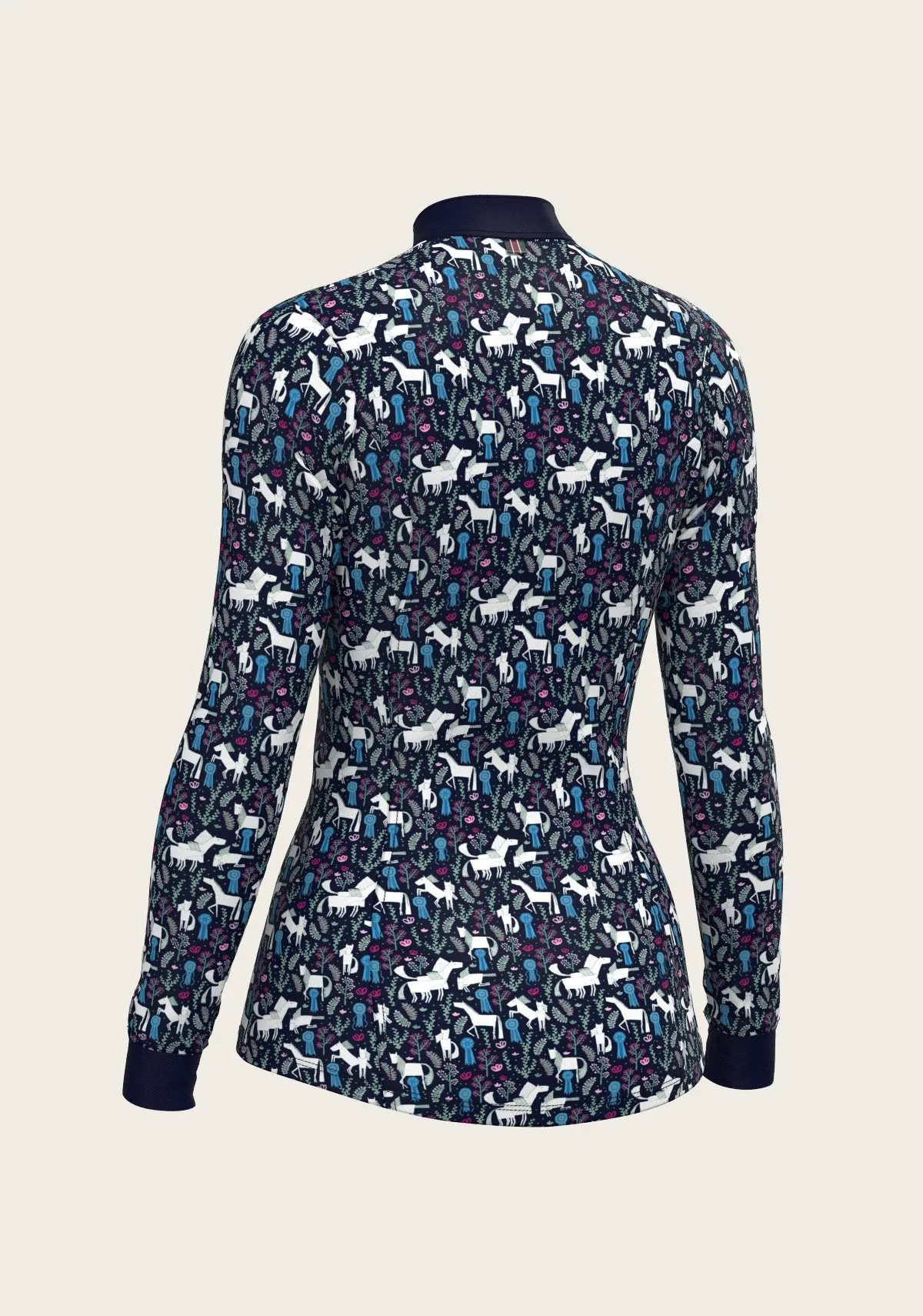 Espoir Equestrian Rosettes on Navy Quarter Zip Sun Shirt