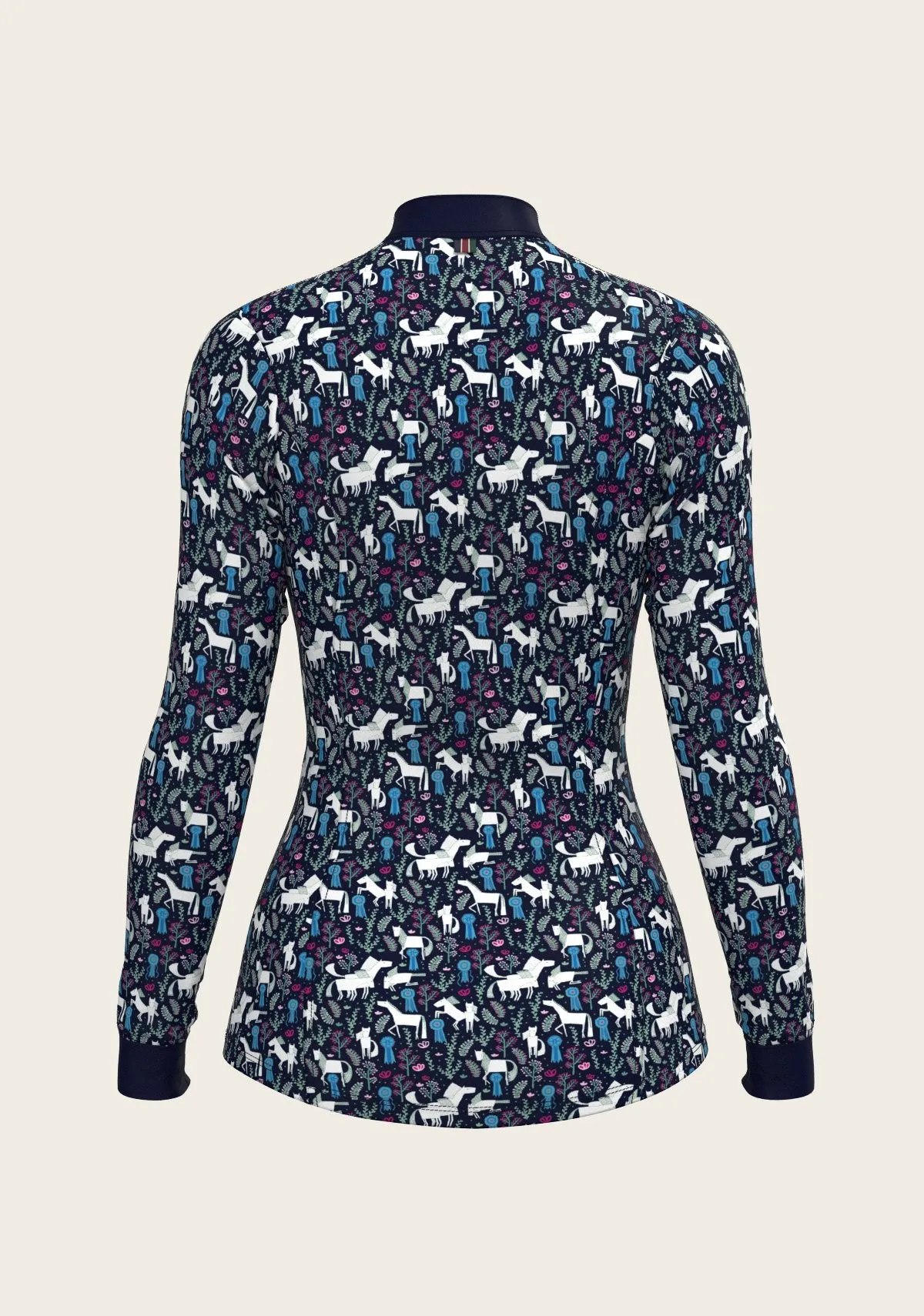Espoir Equestrian Rosettes on Navy Quarter Zip Sun Shirt