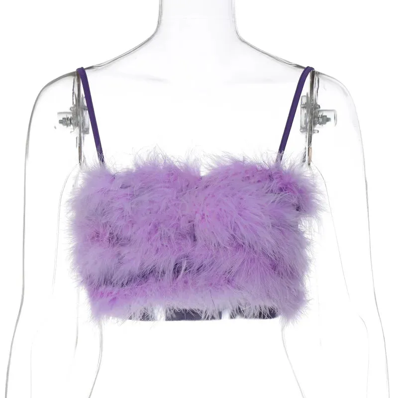 Feather Top Pink Crop Top Women Summer Sleeveless Y2K Tank