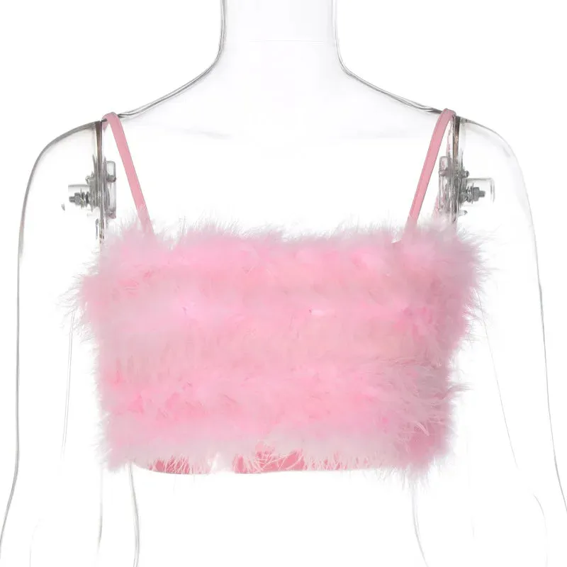 Feather Top Pink Crop Top Women Summer Sleeveless Y2K Tank