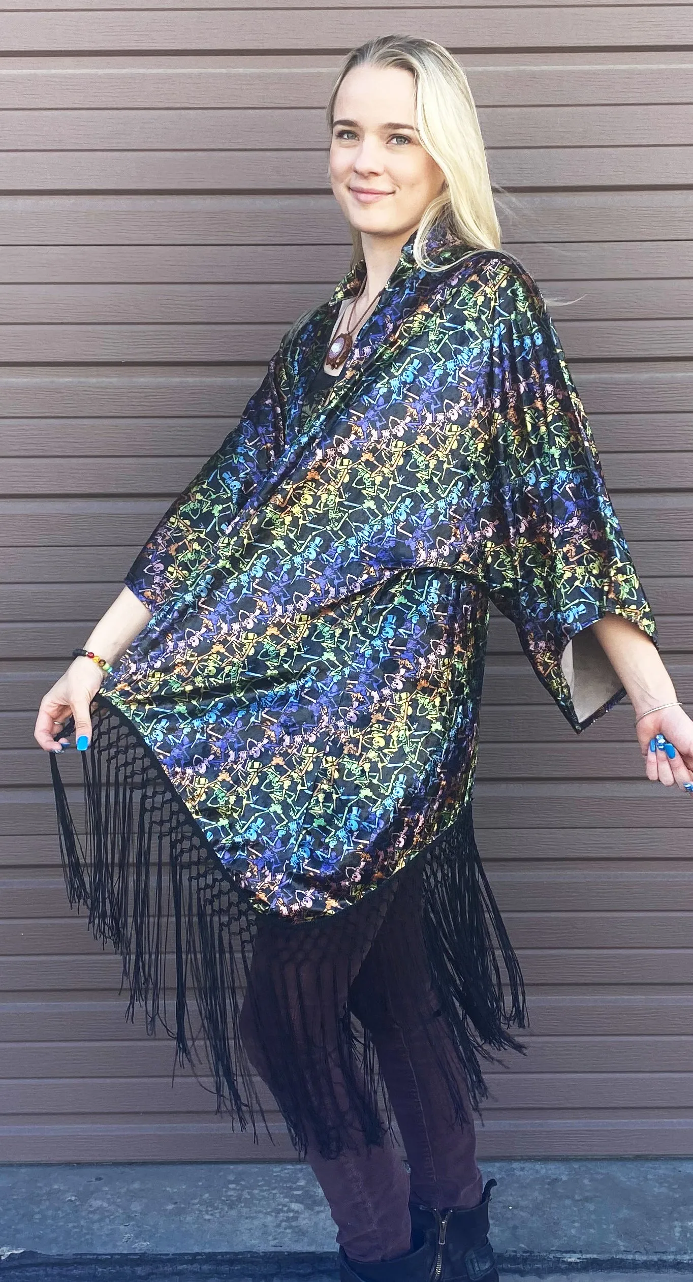 Grateful Dead VELVET Kimono - Dancing Skeletons - Jammin Warrior Collective