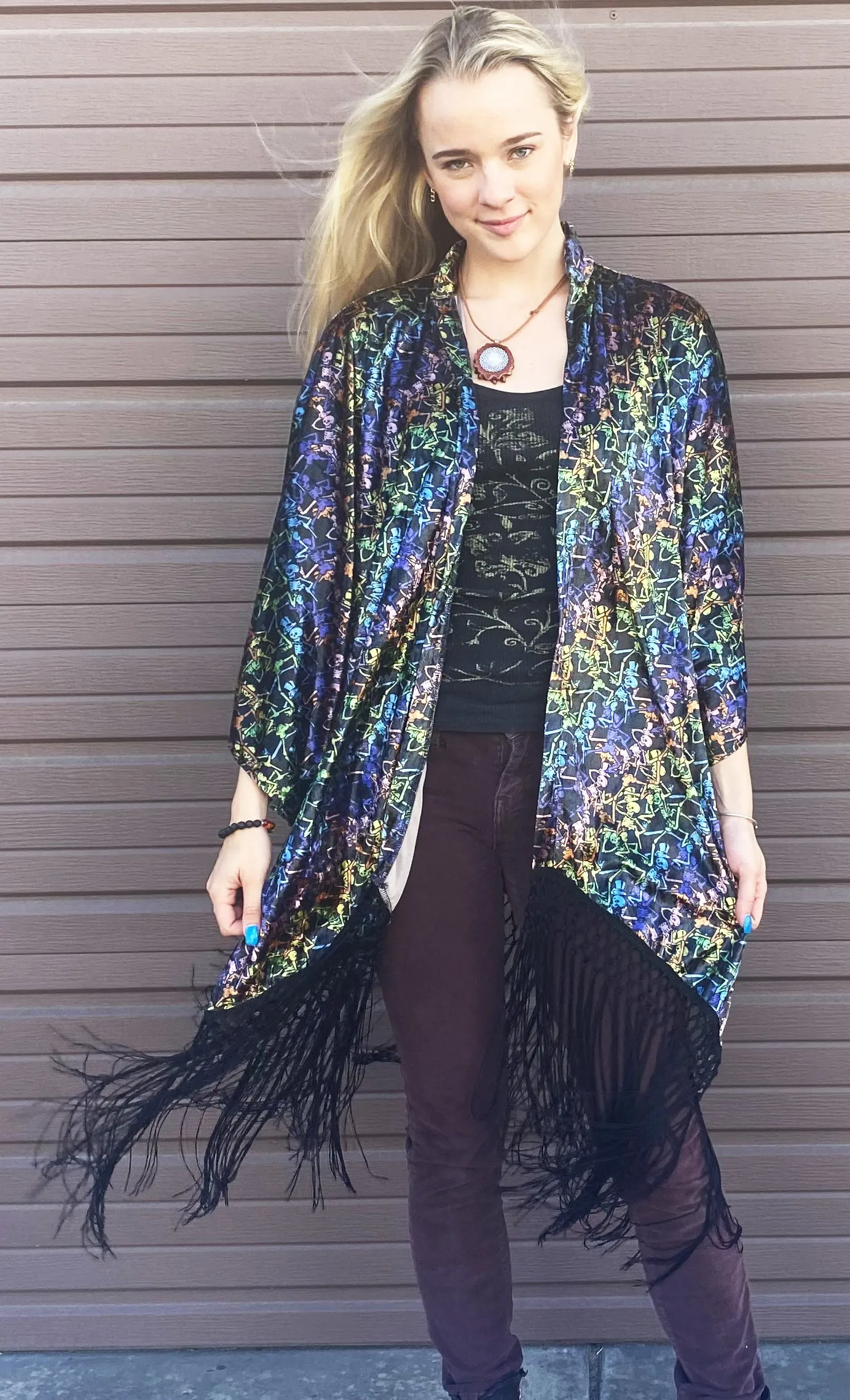 Grateful Dead VELVET Kimono - Dancing Skeletons - Jammin Warrior Collective