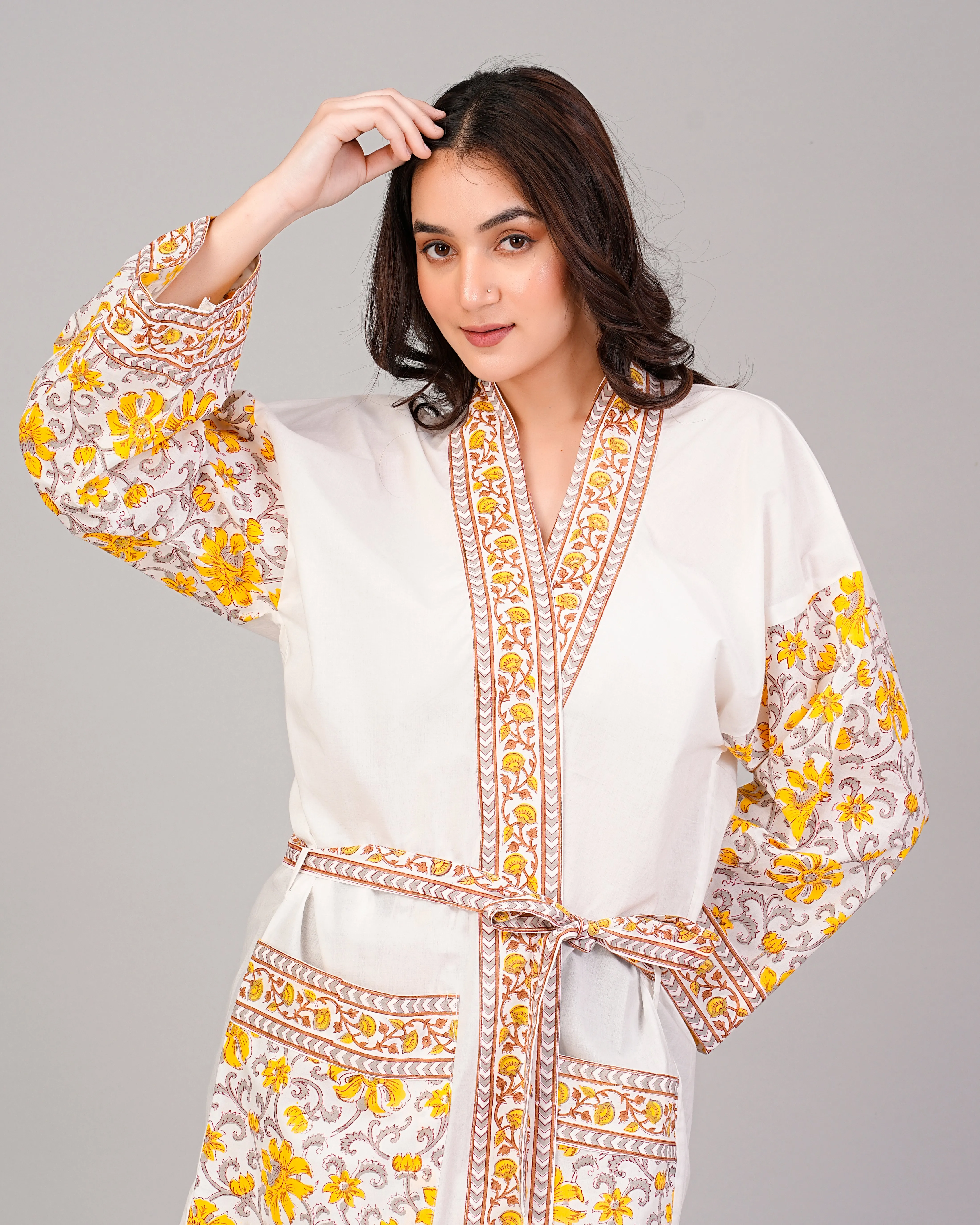 Hand Block 100% Cotton beautifully printed kimonos/ Robe/ Lounge Wear