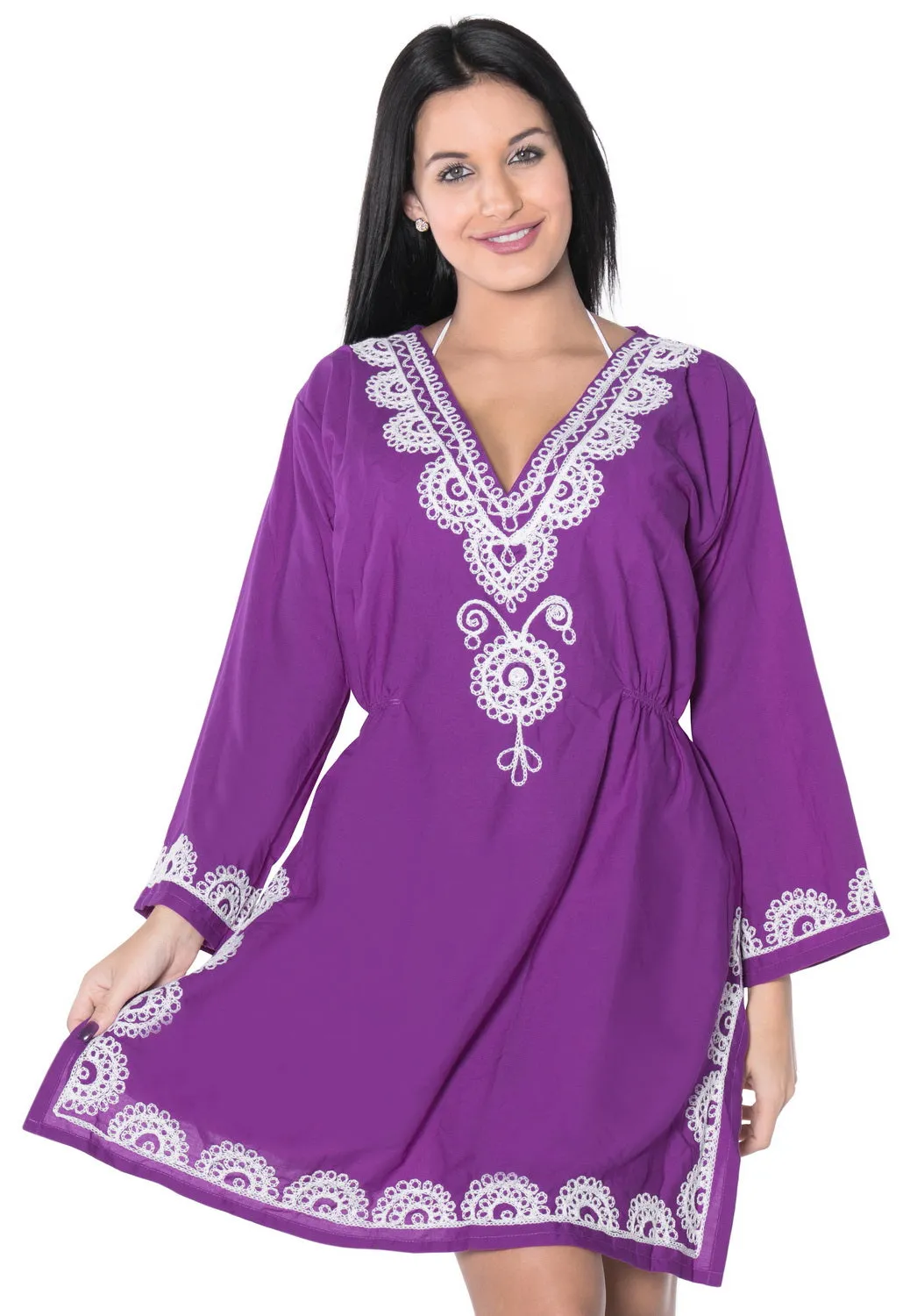 Hand Embroidered Swimwear Bikini Swimsuit Bathing Suit Cover up Rayon Violet