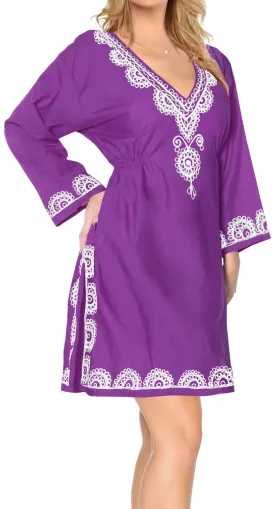 Hand Embroidered Swimwear Bikini Swimsuit Bathing Suit Cover up Rayon Violet