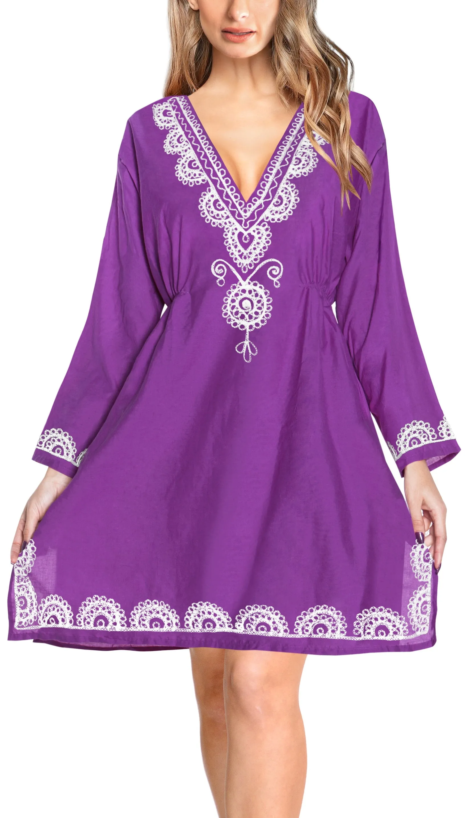 Hand Embroidered Swimwear Bikini Swimsuit Bathing Suit Cover up Rayon Violet