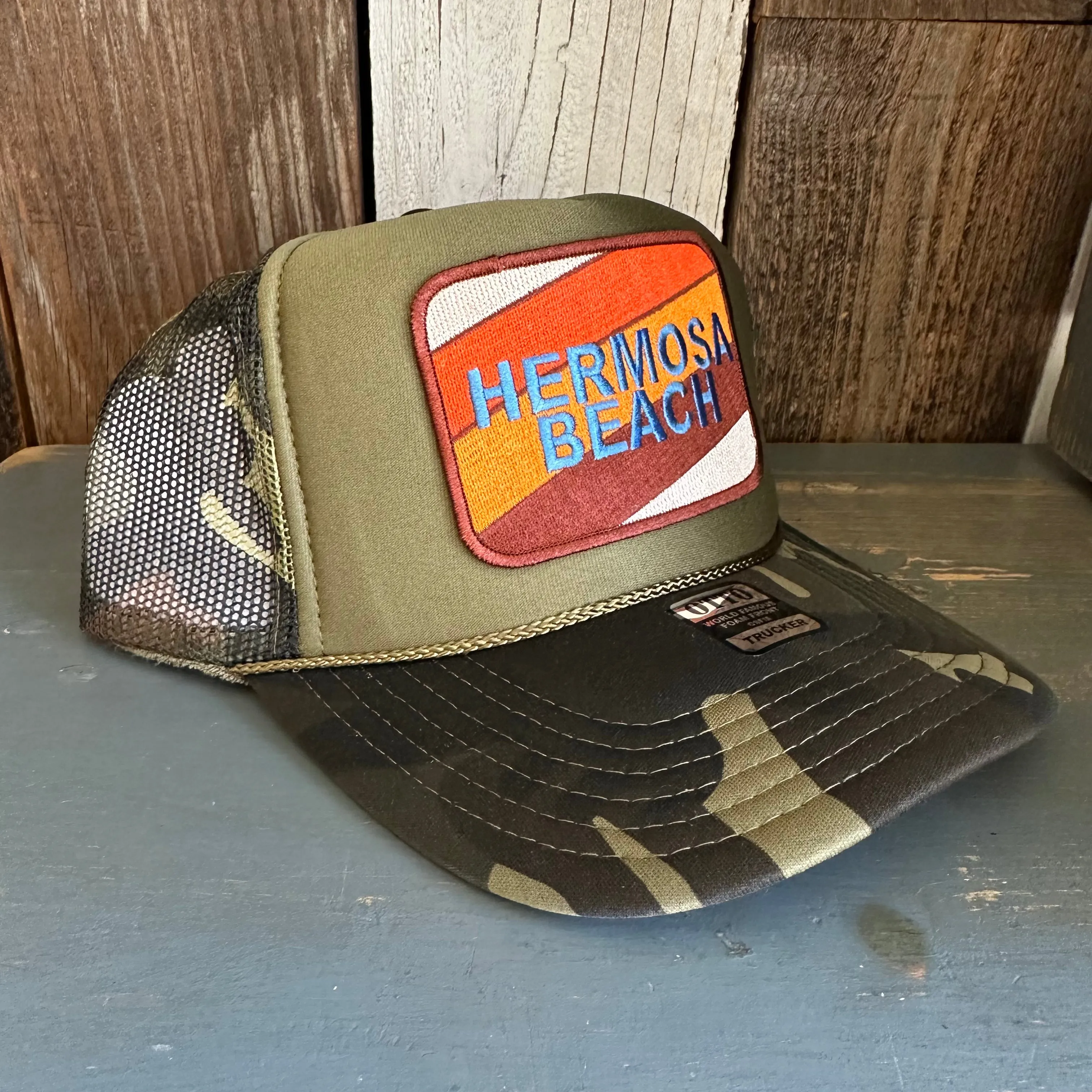 Hermosa Beach GOLF CARTS & YOGA PANTS Trucker Hat - Camouflage/Olive