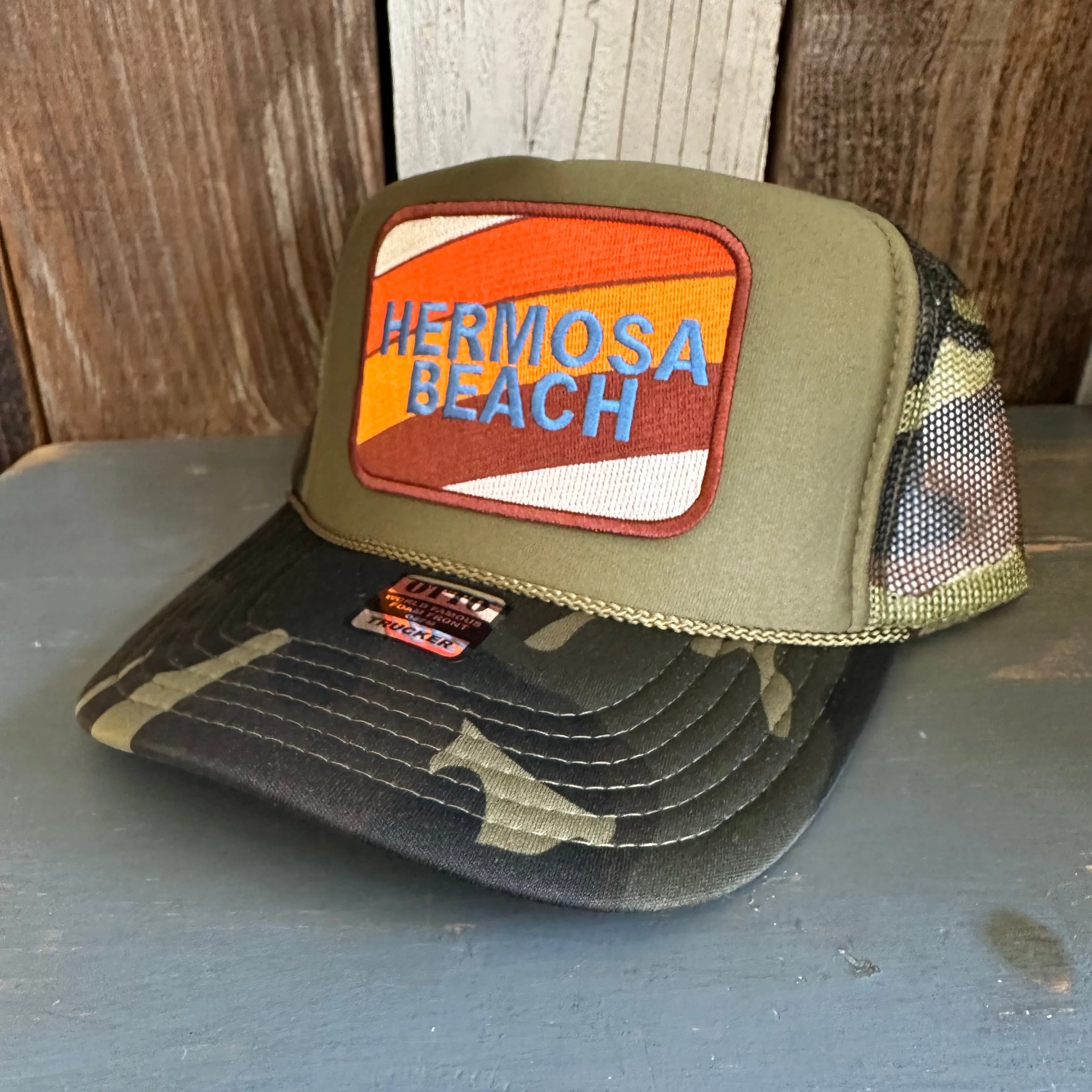 Hermosa Beach GOLF CARTS & YOGA PANTS Trucker Hat - Camouflage/Olive