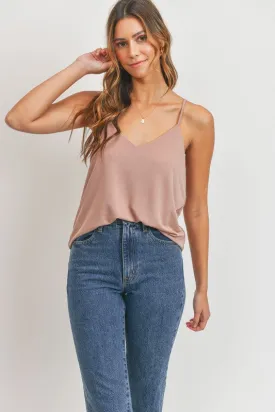 Jaden Solid V-Neck Sleeveless Tank Top-Taupe