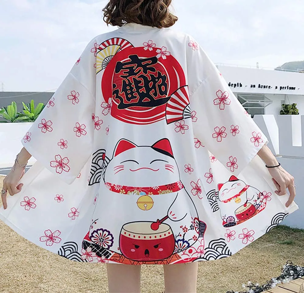 K10-Women's Lucky Cat Cardigan Kimono Cute Tops