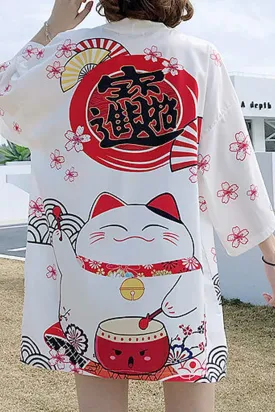 K10-Women's Lucky Cat Cardigan Kimono Cute Tops