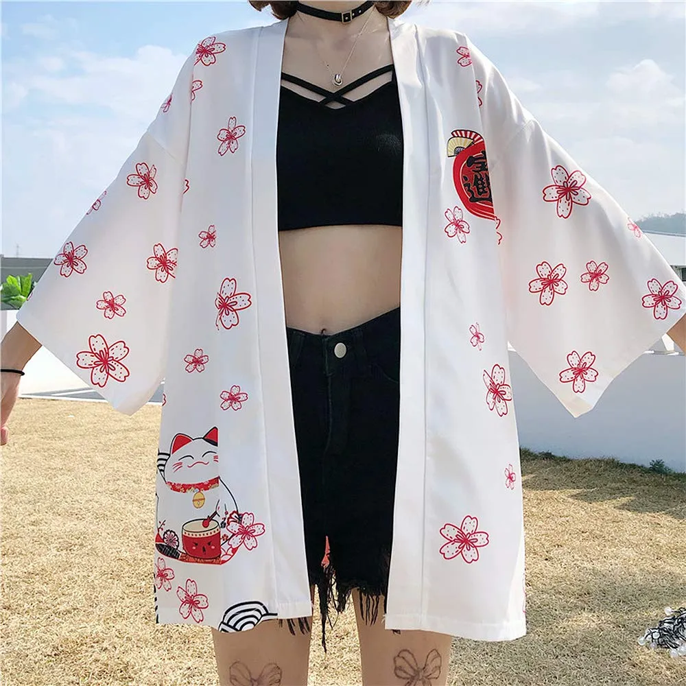 K10-Women's Lucky Cat Cardigan Kimono Cute Tops