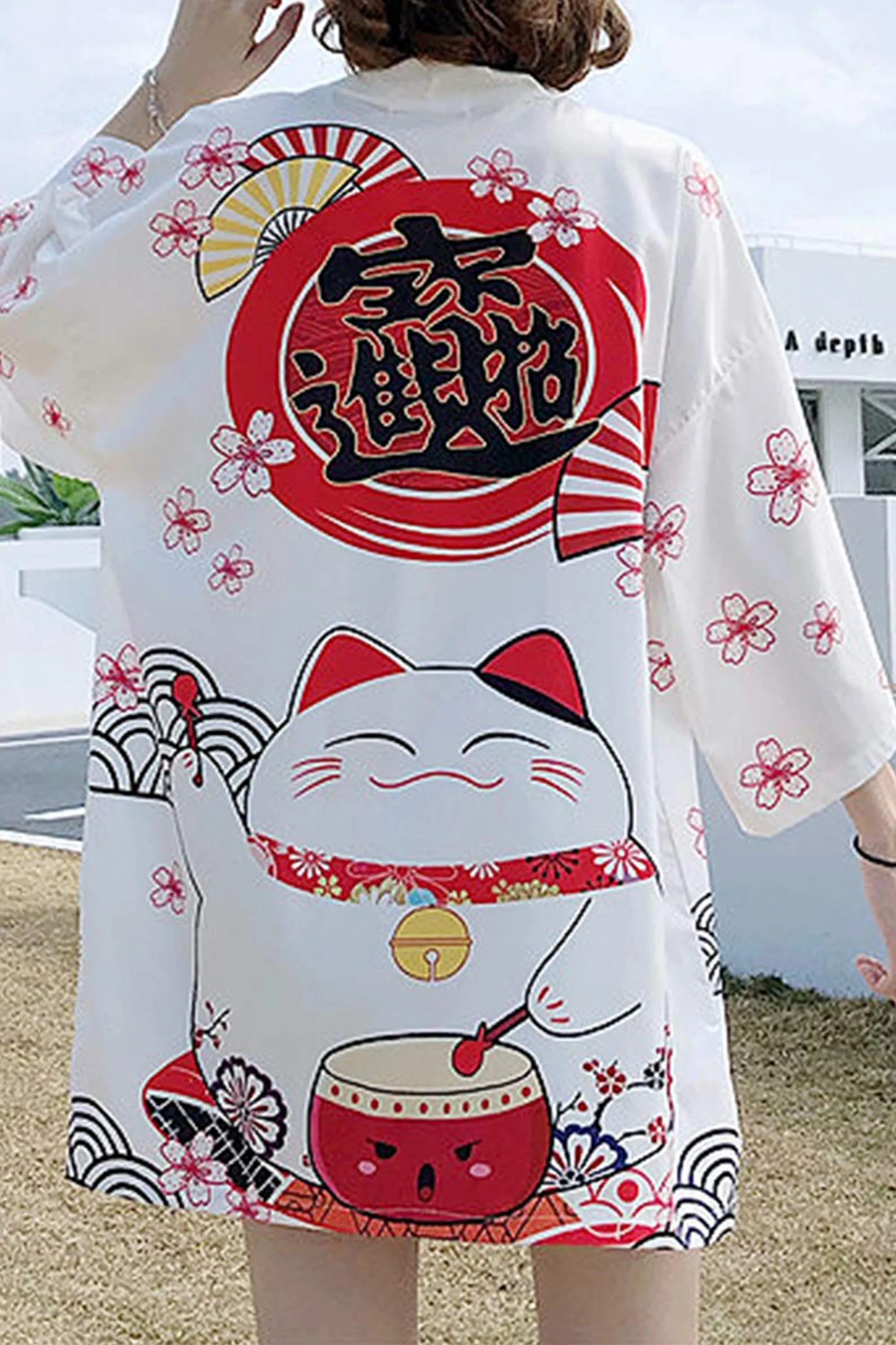 K10-Women's Lucky Cat Cardigan Kimono Cute Tops