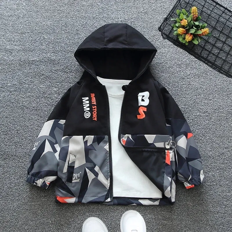 Kids Camouflage Printed Zipper Hooded Thin Jackets