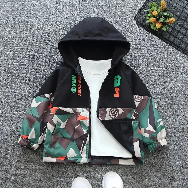 Kids Camouflage Printed Zipper Hooded Thin Jackets