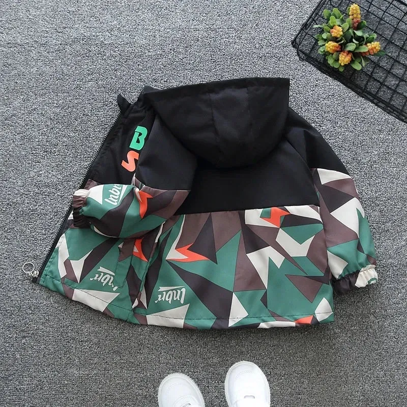 Kids Camouflage Printed Zipper Hooded Thin Jackets