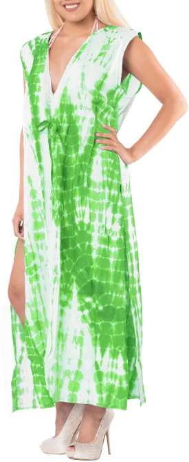 LA LEELA Women's Cotton Bikini Beachwear Cover Up Tie Dye Long Length Armscye Sl