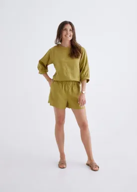 Marley Linen Shorts in Olive