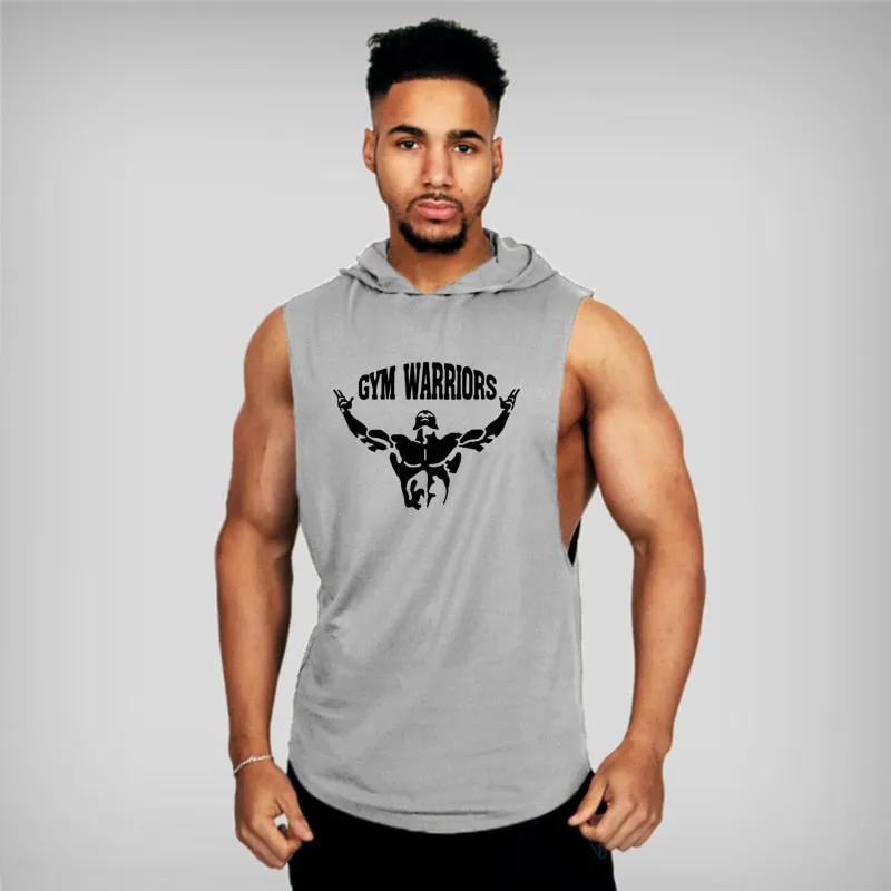 Mens Bodybuilding Hooded Tank Top Cotton Sleeveless Vest Fitness Sweatshirt Workout Sportswear Tops Male