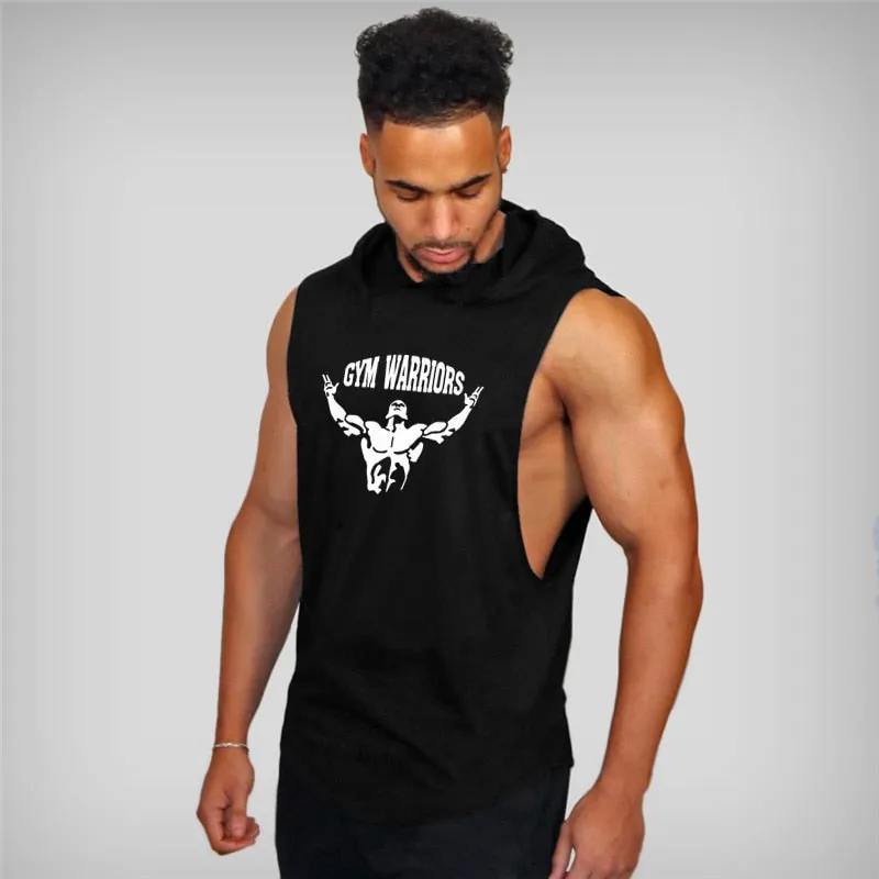 Mens Bodybuilding Hooded Tank Top Cotton Sleeveless Vest Fitness Sweatshirt Workout Sportswear Tops Male