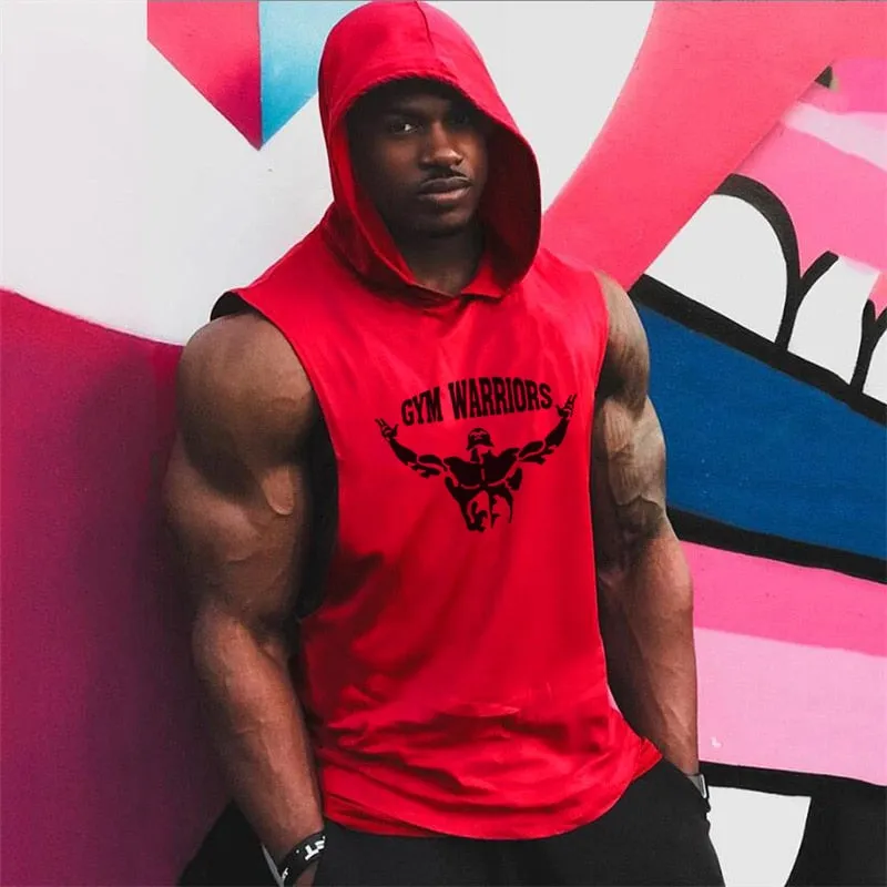 Mens Bodybuilding Hooded Tank Top Cotton Sleeveless Vest Fitness Sweatshirt Workout Sportswear Tops Male
