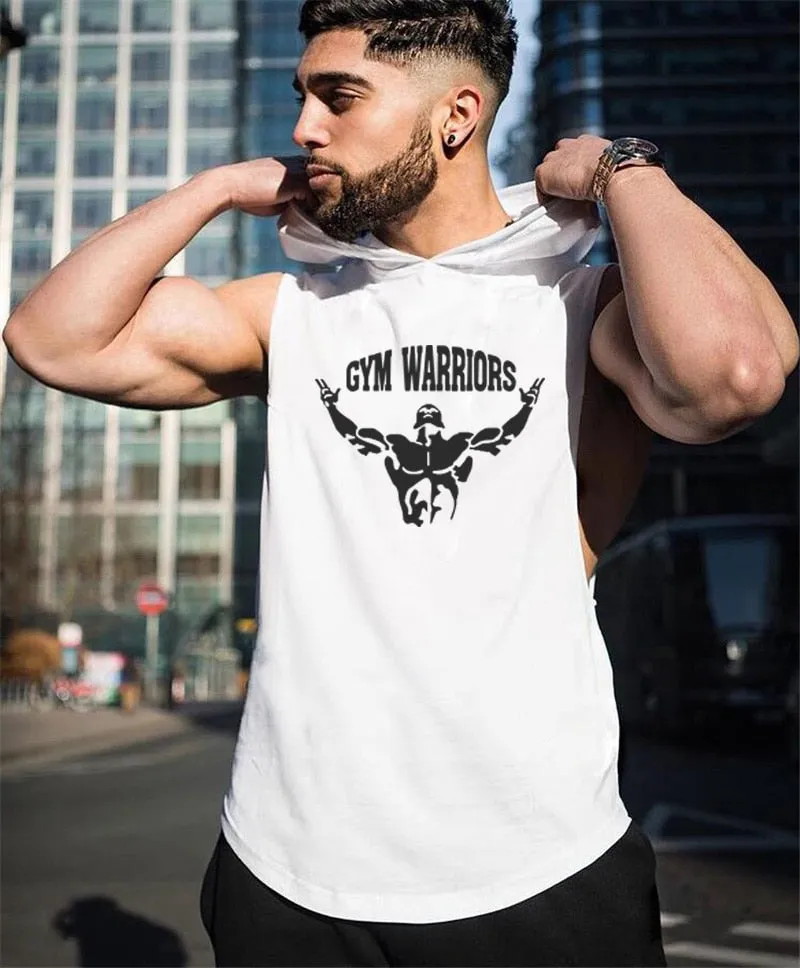 Mens Bodybuilding Hooded Tank Top Cotton Sleeveless Vest Fitness Sweatshirt Workout Sportswear Tops Male